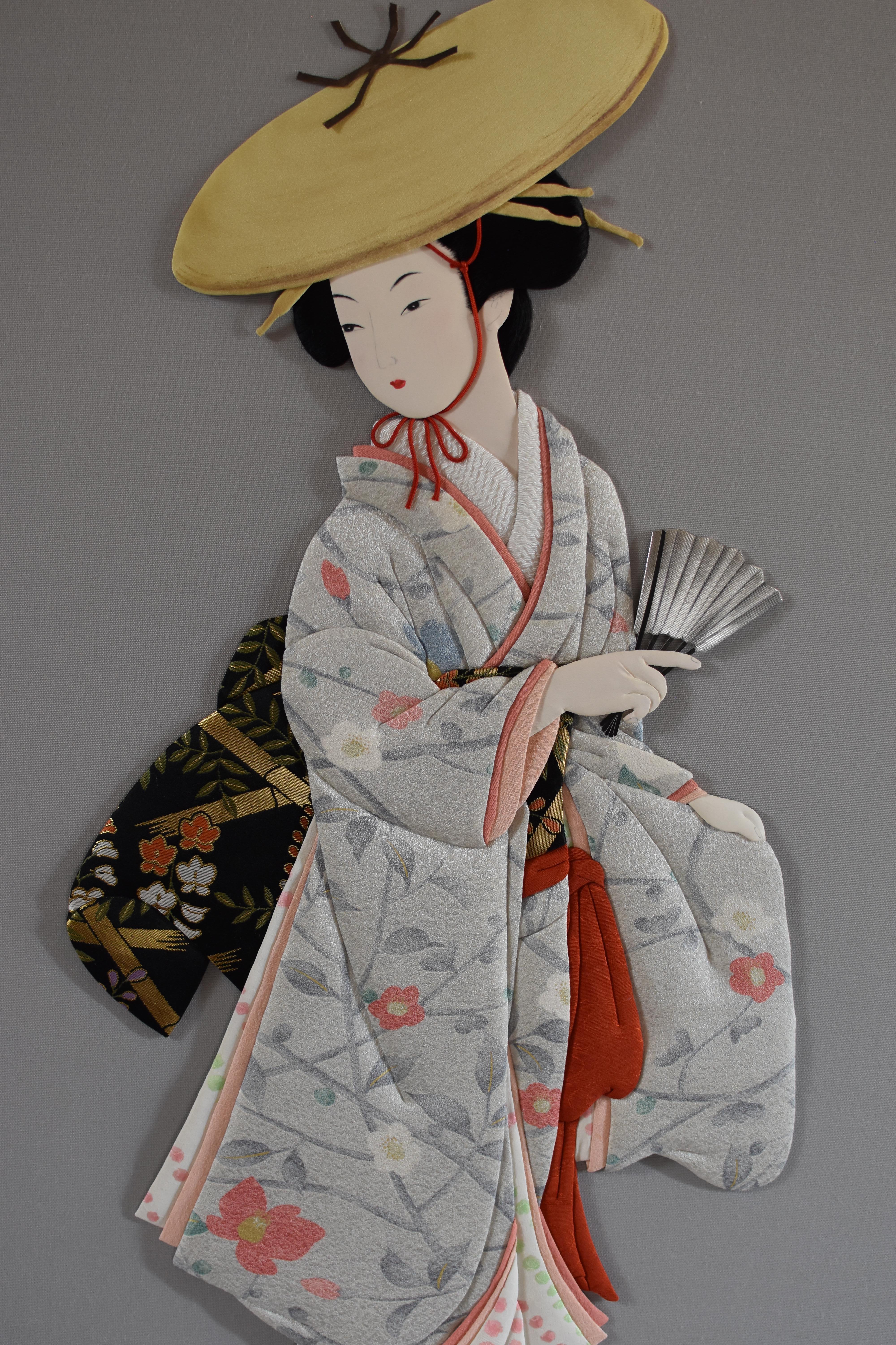 Hand-Crafted Japanese Contemporary Silk Brocade Handcrafted Traditional Oshie Decorative Art