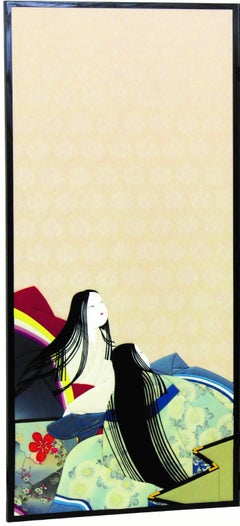 Japanese Silk Brocade Traditional Two-Panel Folding Screen