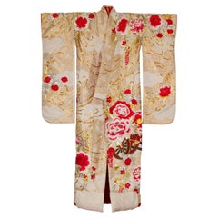 Vintage Silk Kimono with Gold, Silver and Red Embroidery
