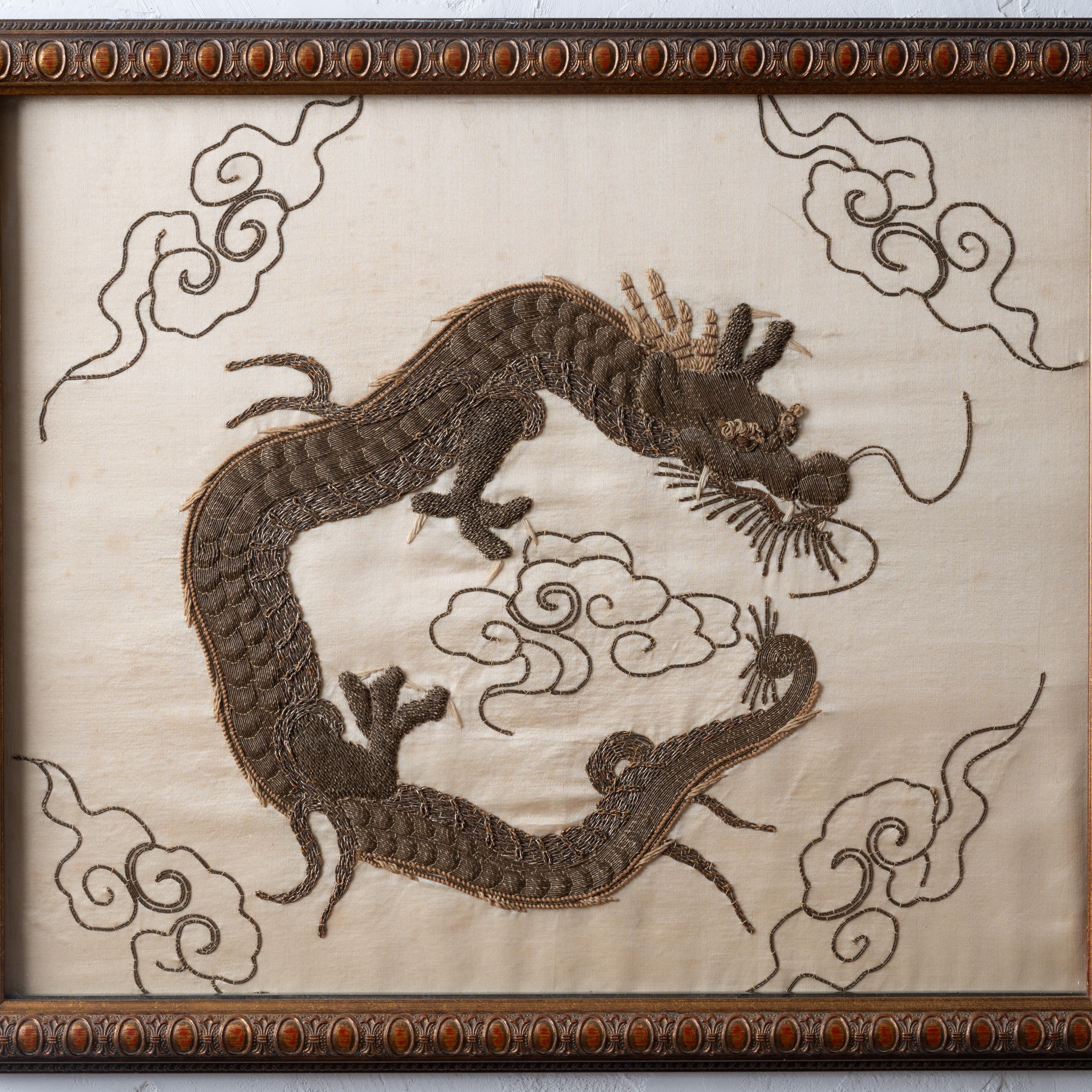 Japanese Silk Dragon Embroidery, 19th Century In Good Condition For Sale In Savannah, GA