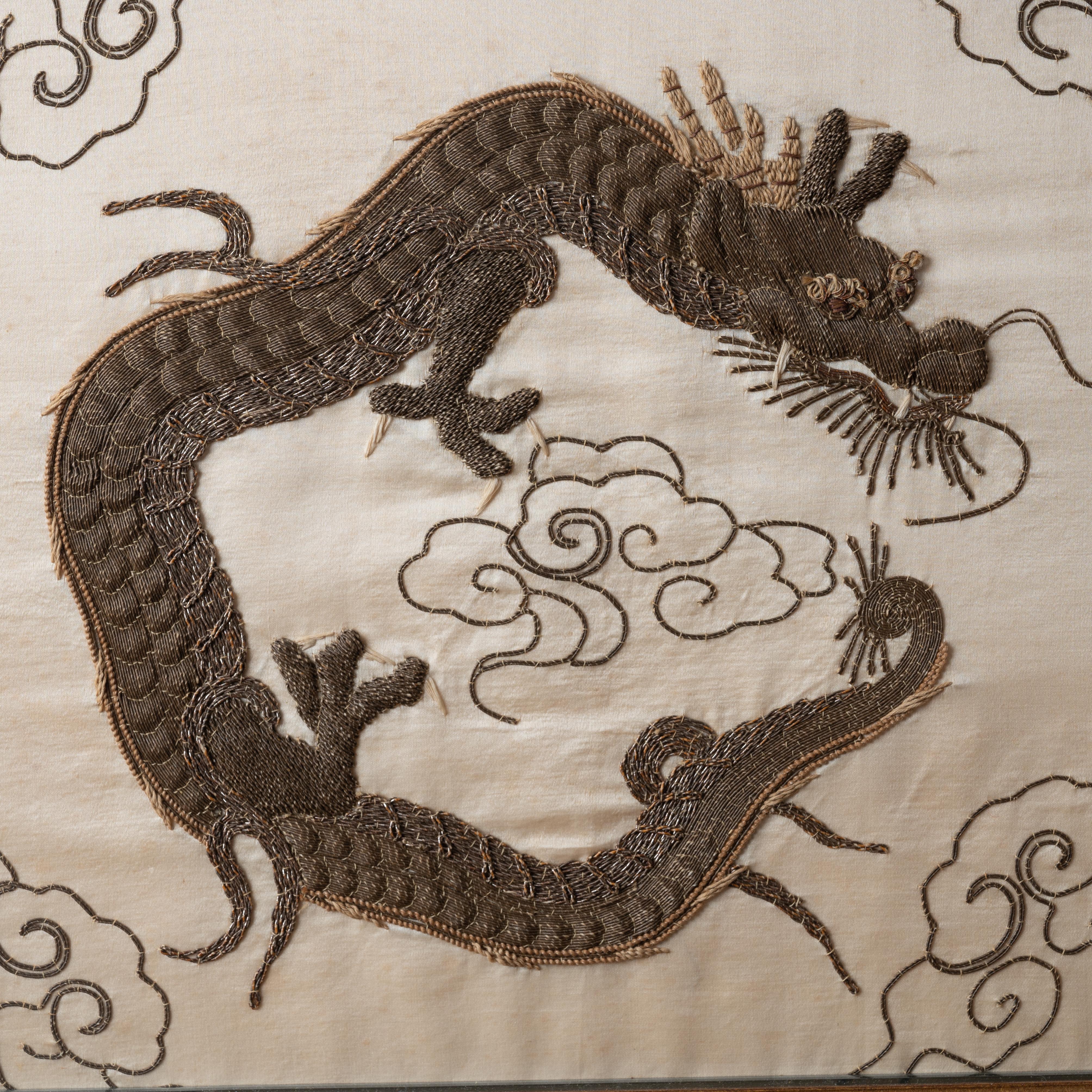 Japanese Silk Dragon Embroidery, 19th Century For Sale 1