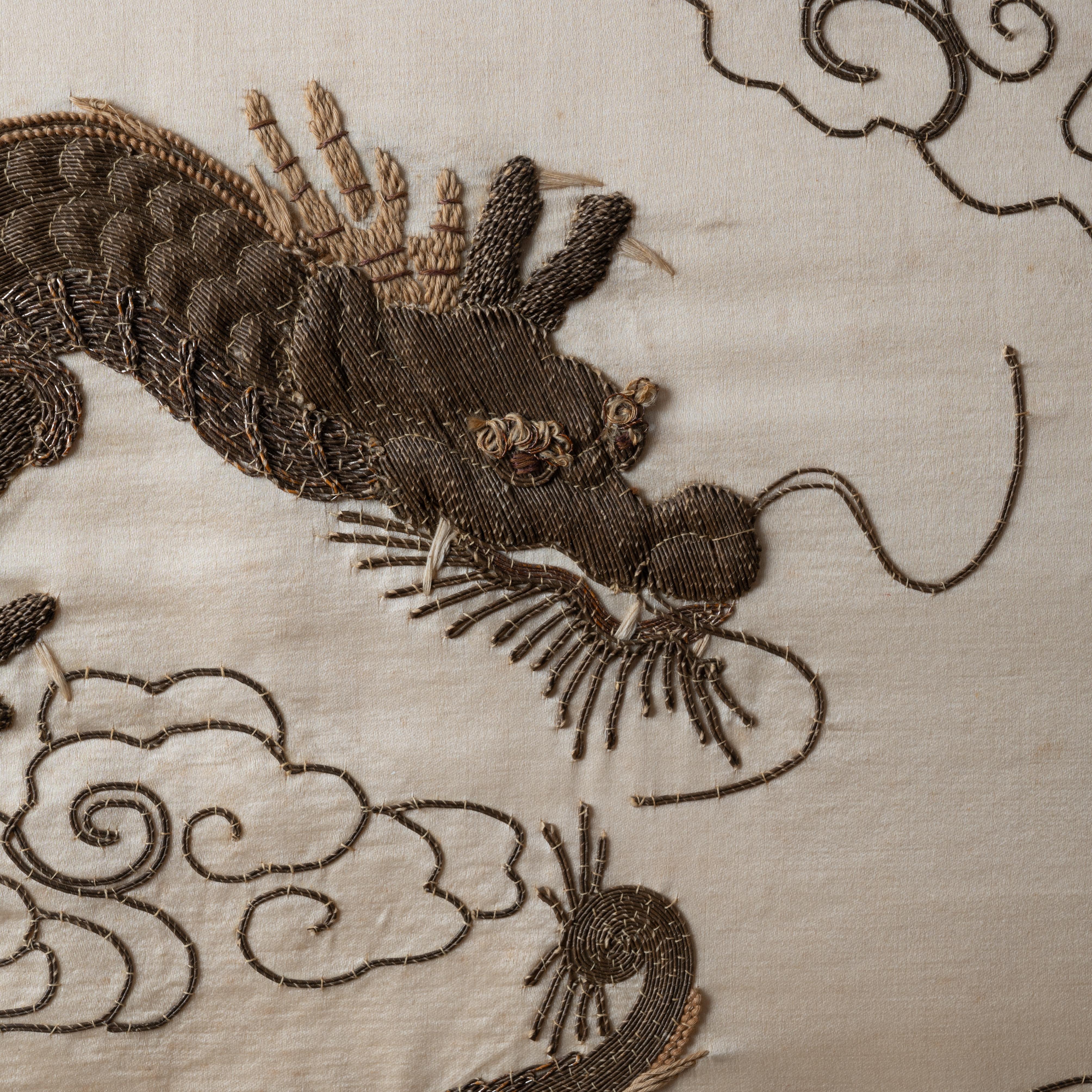 Japanese Silk Dragon Embroidery, 19th Century For Sale 2