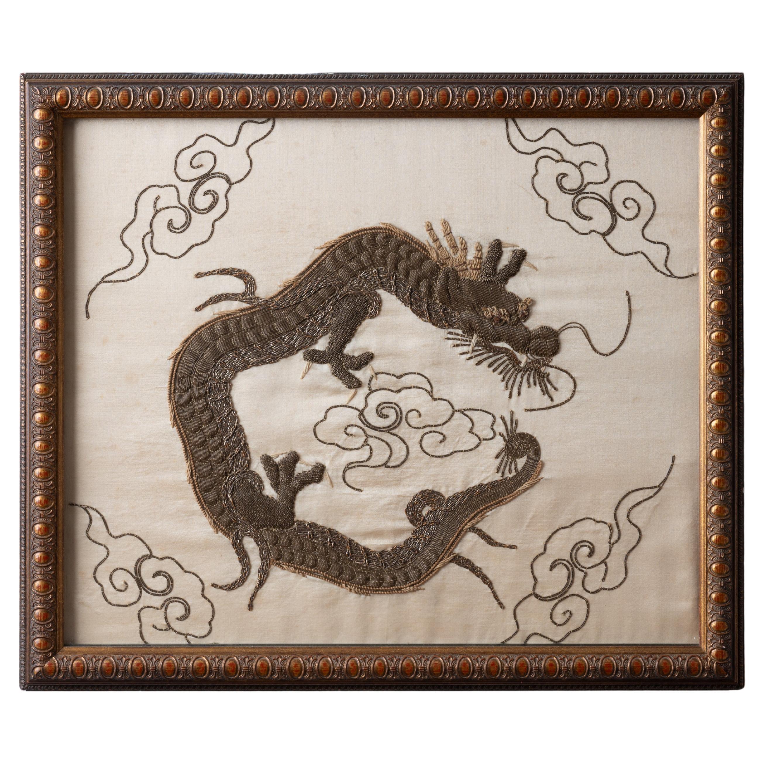 Japanese Silk Dragon Embroidery, 19th Century For Sale