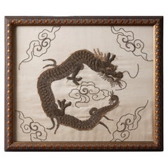 Antique Japanese Silk Dragon Embroidery, 19th Century