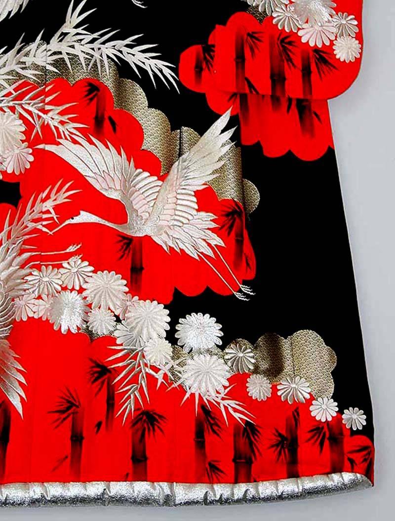 Japanese Silk Embroidered Uchikake Formal Wedding Kimono, Red Silver, Art Deco For Sale 4