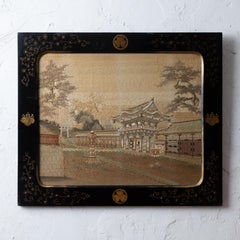 Japanese Silk Embroidery in Lacquer Frame, c.1890