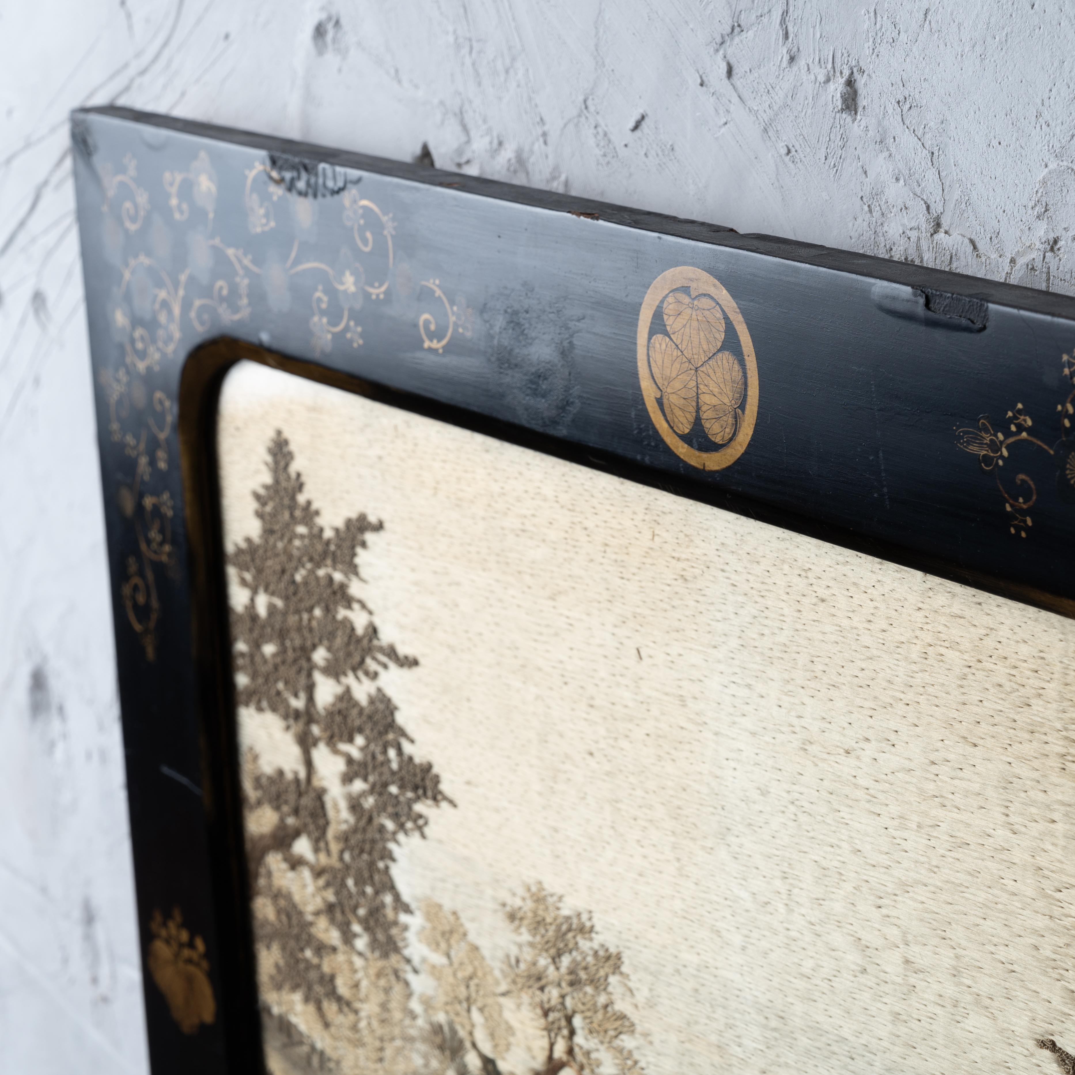 Japanese Silk Embroidery in Lacquer Frame, c.1890 For Sale 2