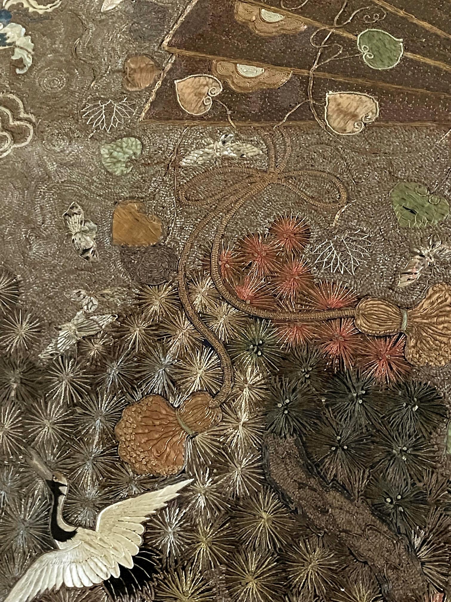 Japanischer Wandteppich aus Seide mit Stickerei aus der Meiji-Periode im Angebot 5