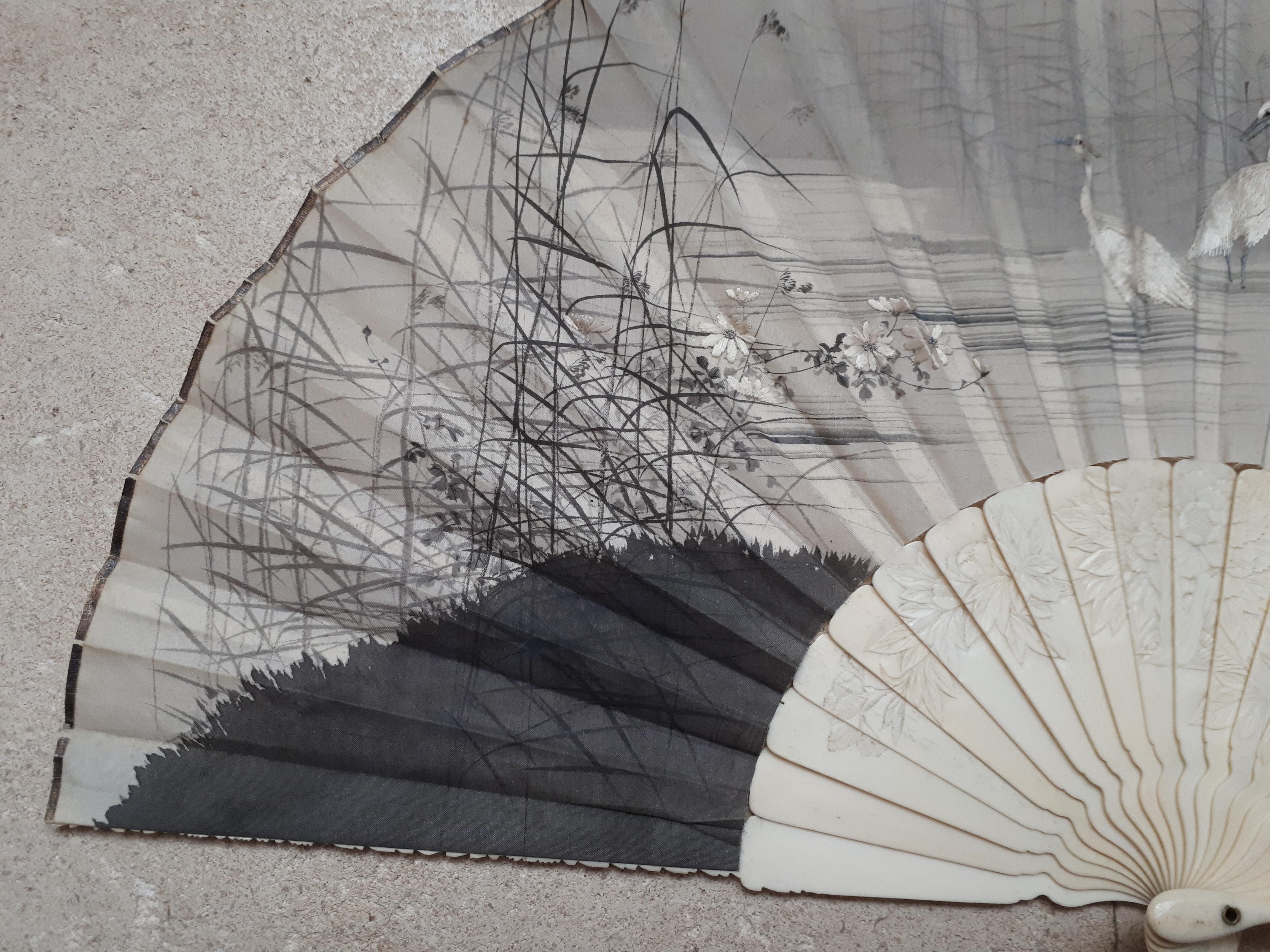 19th Century Japanese Silk Fan, Meiji Era Japan For Sale
