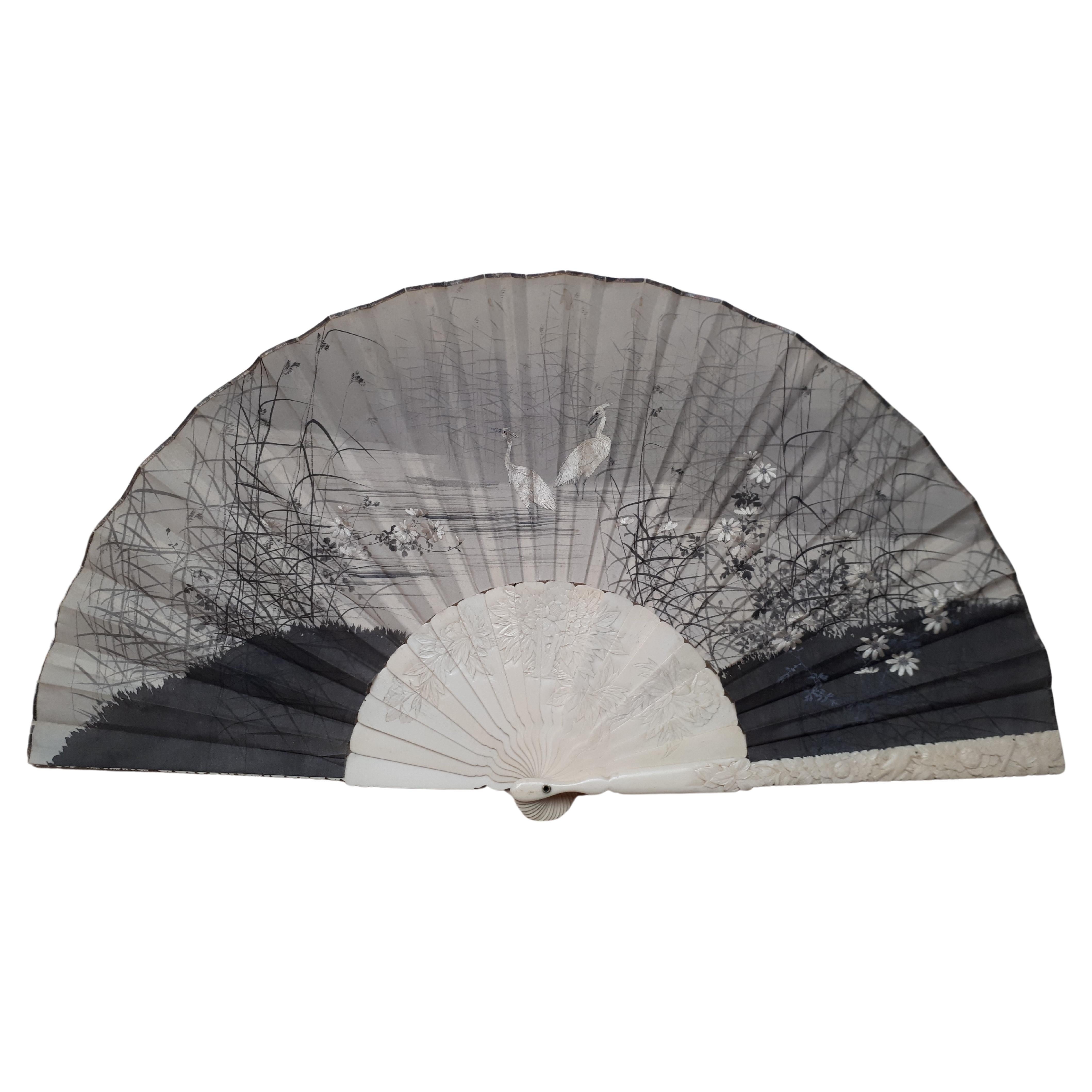 Japanese Silk Fan, Meiji Era Japan For Sale