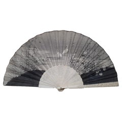 Antique Japanese Silk Fan, Meiji Era Japan