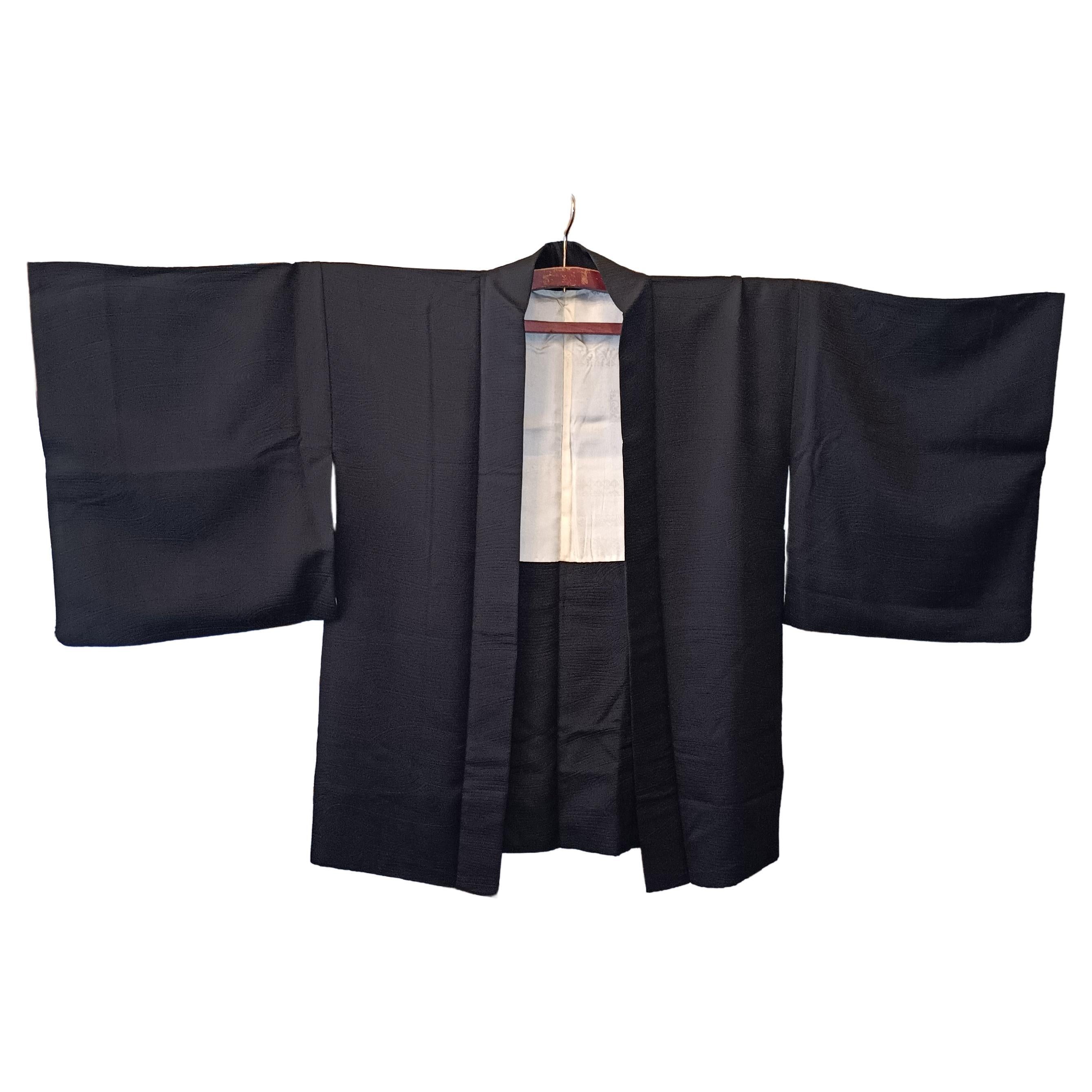 Haori de seda japonesa negro
