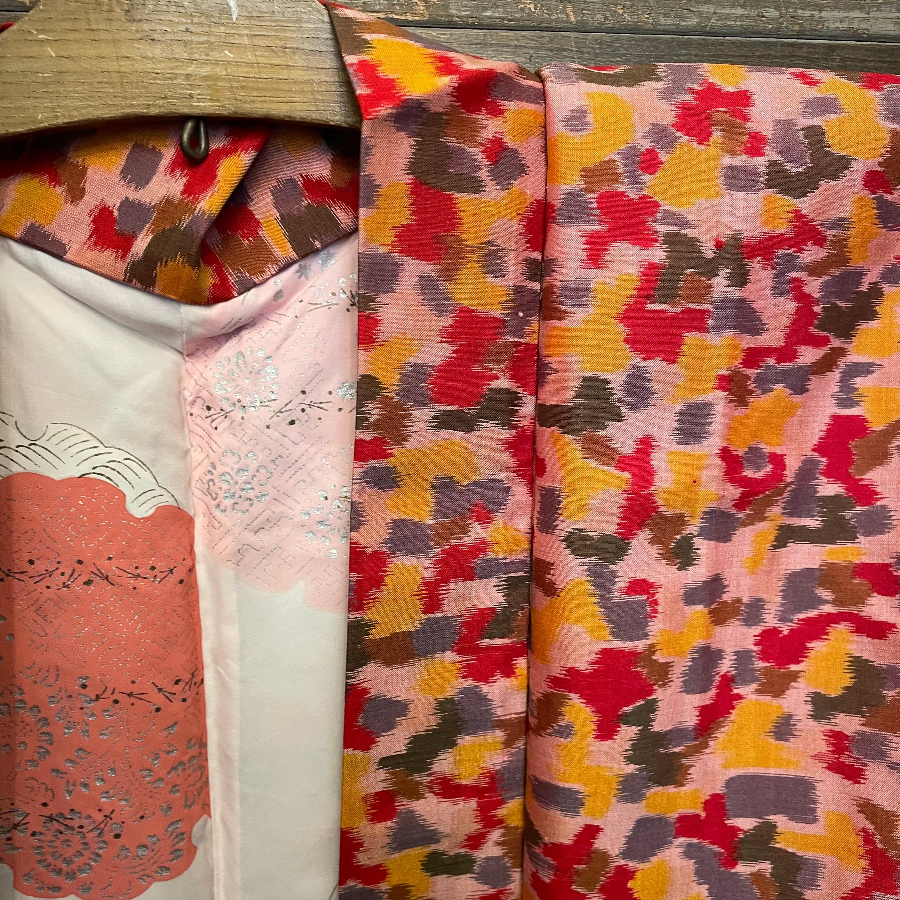 Japanese Silk Haori Jacket Colorful Polka-dots 1980s For Sale 4