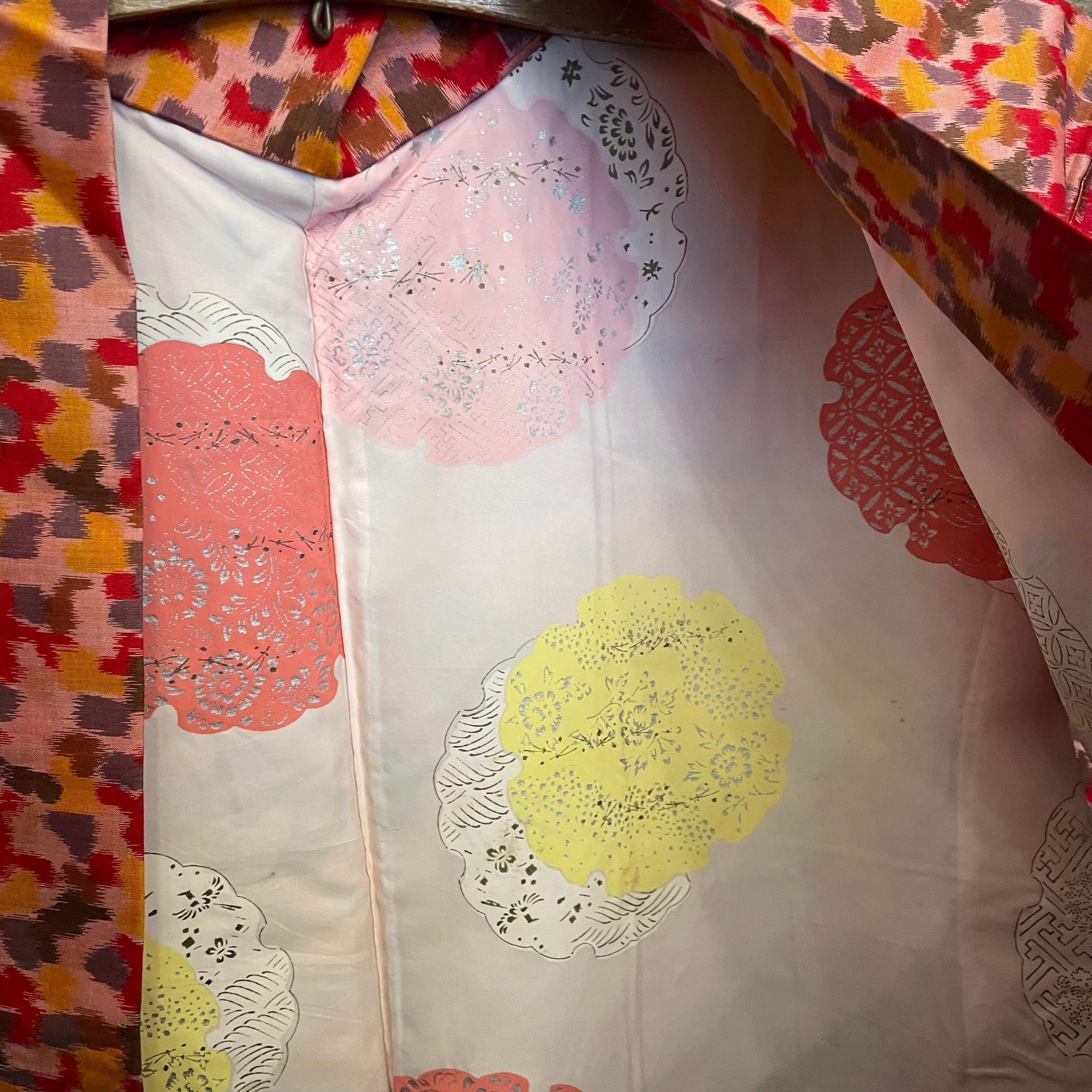 Japanese Silk Haori Jacket Colorful Polka-dots 1980s For Sale 3