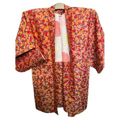 Veste japonaise en soie Haori à pois colorés 1980