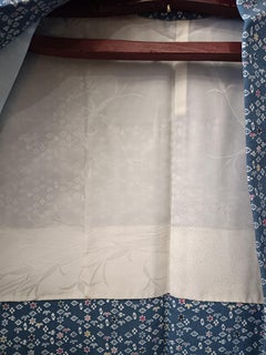 Japanese silk haori jacket in blue-gray with flower and leaf pattern