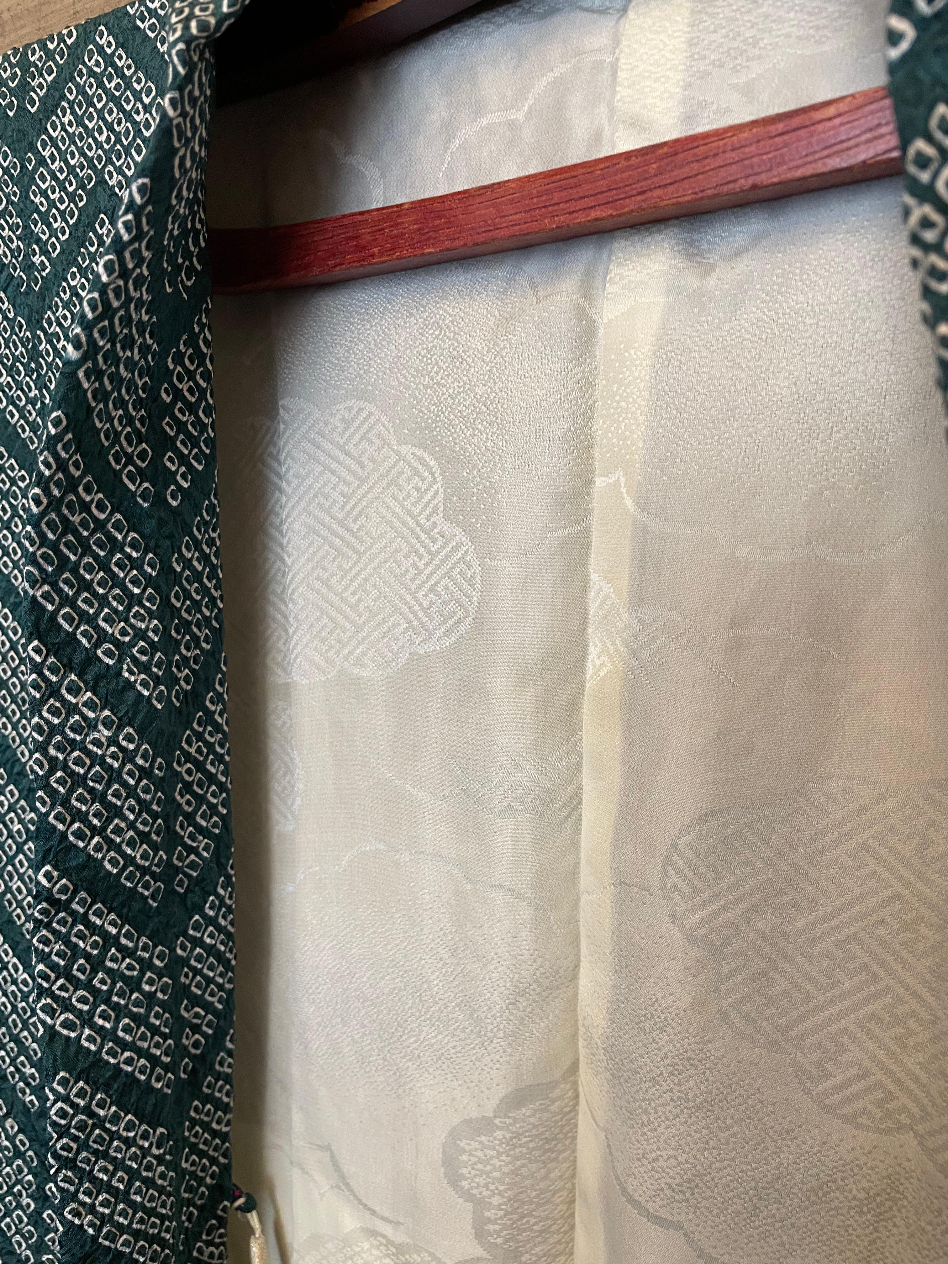 Showa Giacca giapponese Haori in seta Shibori Verde anni 2000 Heisei in vendita