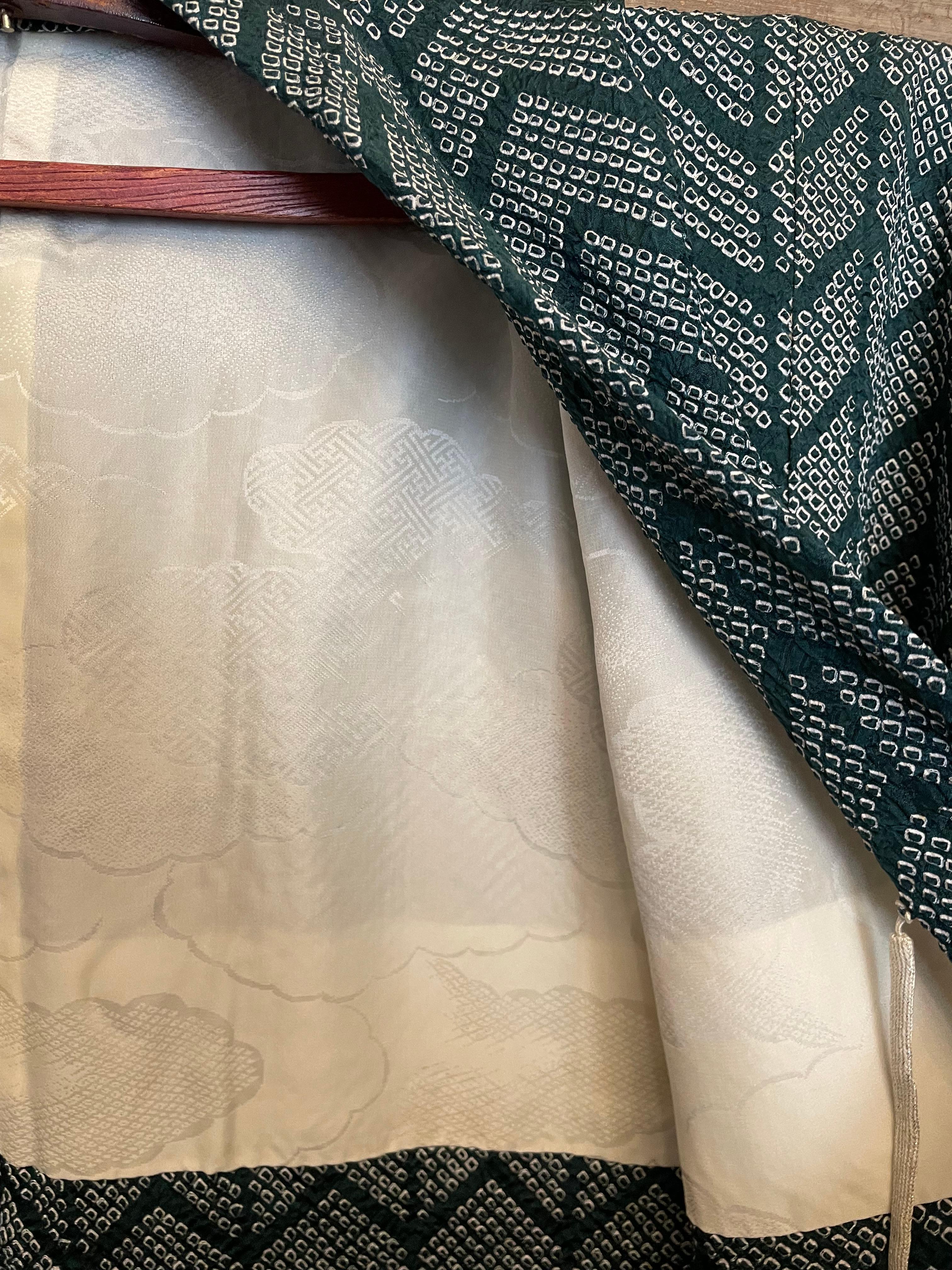 Giapponese Giacca giapponese Haori in seta Shibori Verde anni 2000 Heisei in vendita