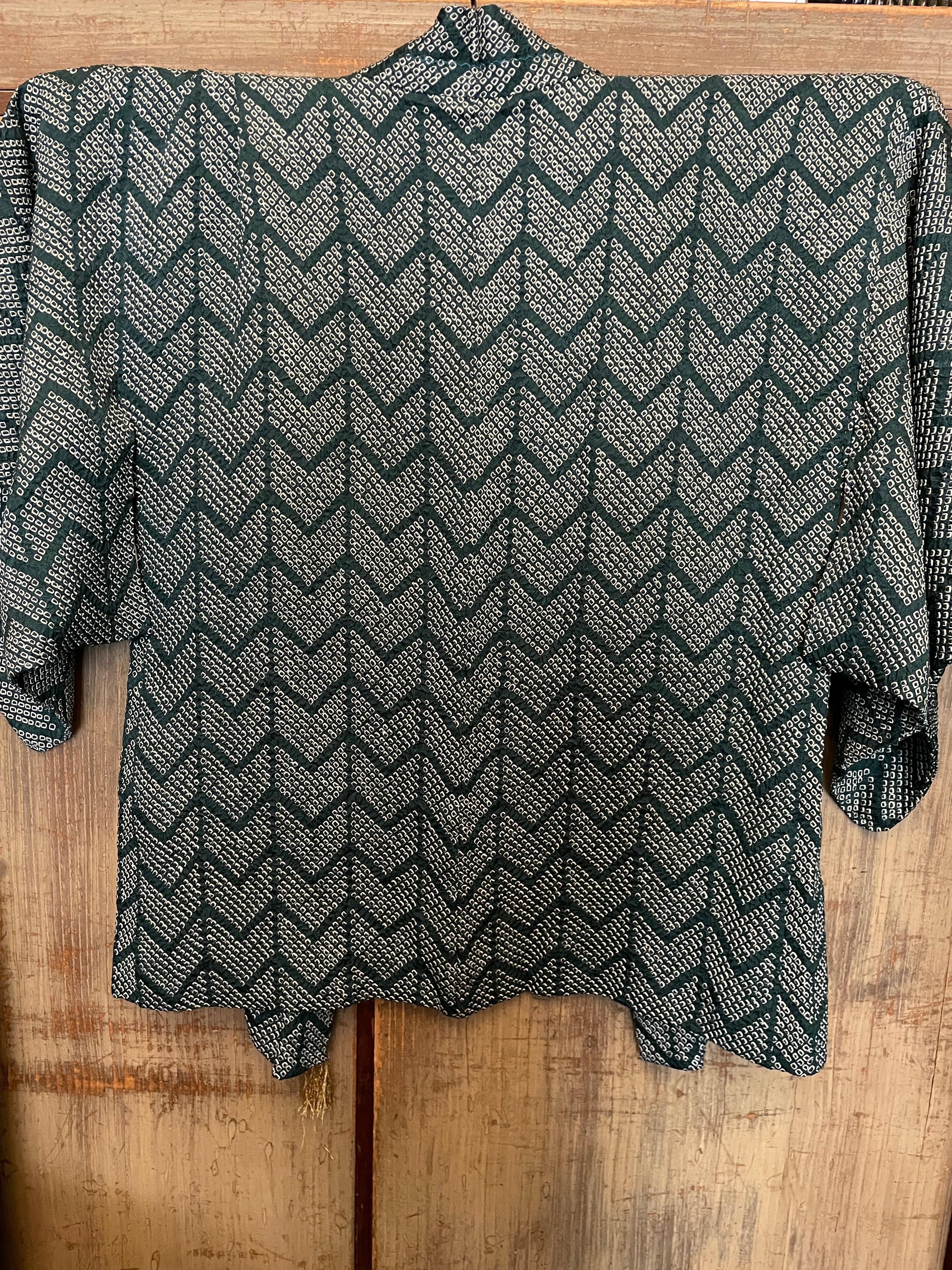 Seta Giacca giapponese Haori in seta Shibori Verde anni 2000 Heisei in vendita