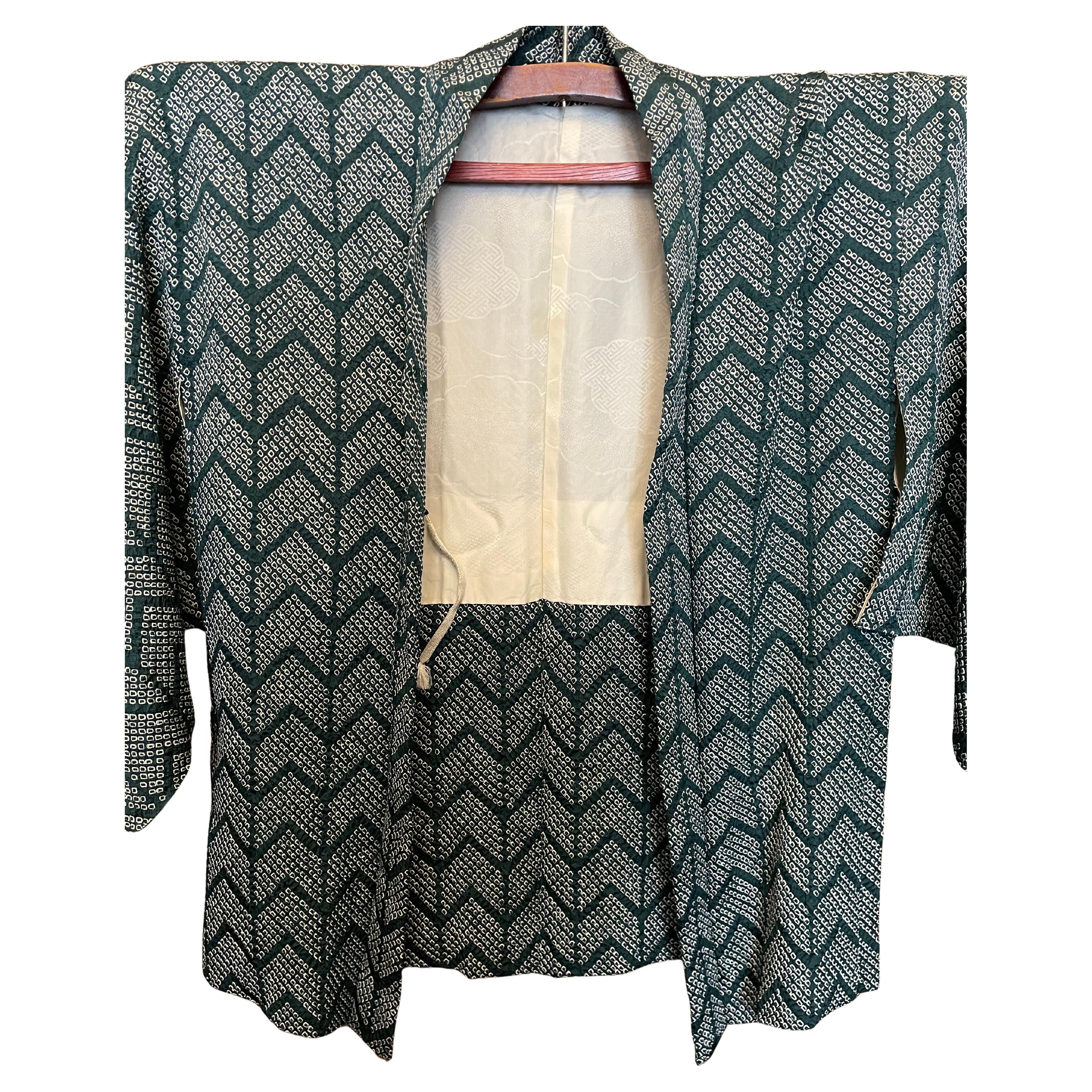 Veste Haori japonaise vert Shibori Heisei des années 2000