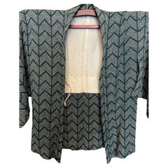 Veste Haori japonaise vert Shibori Heisei des années 2000
