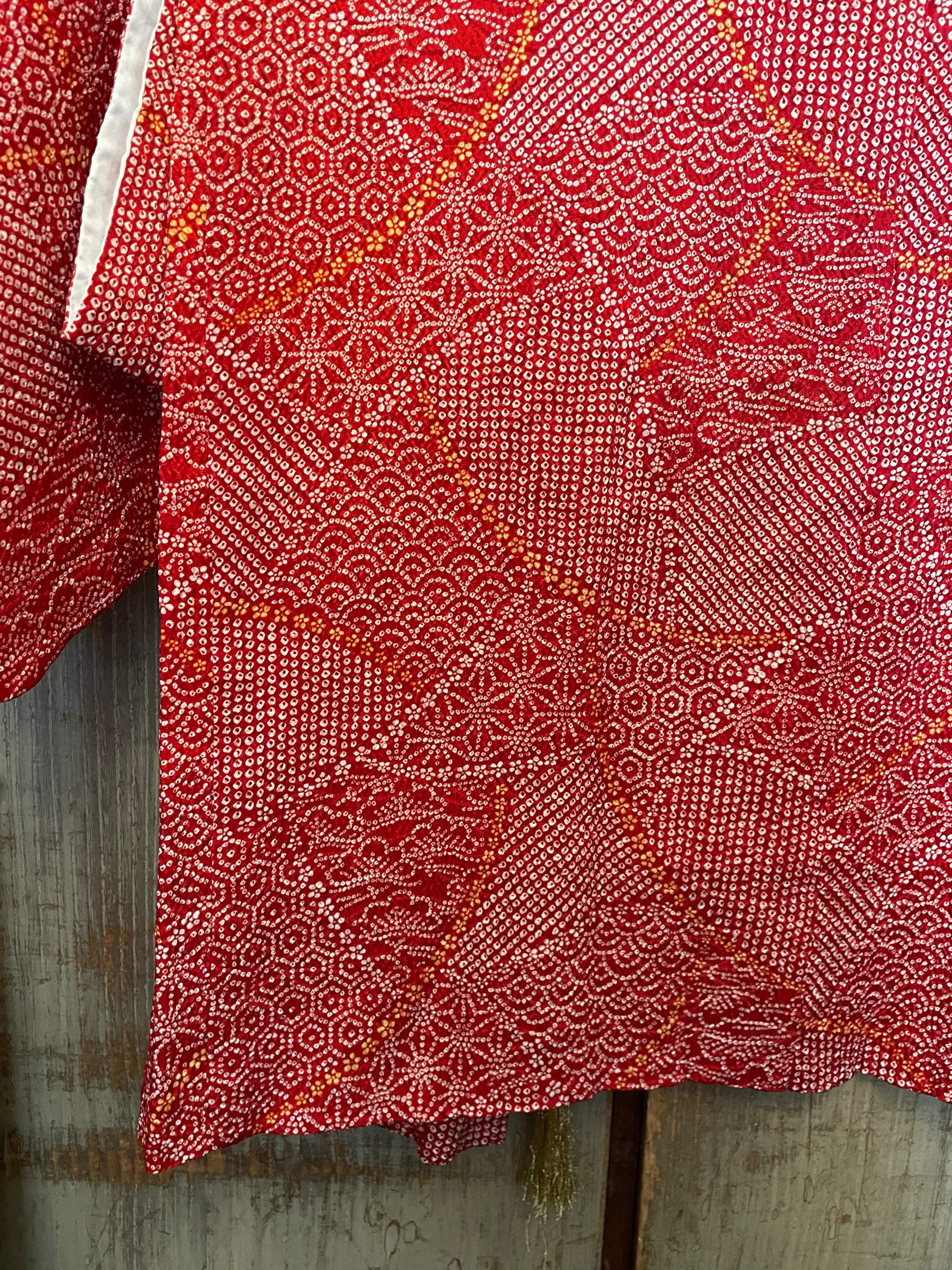 Giacca giapponese Haori in seta Shibori Rosso anni 2000 Heisei in vendita 3