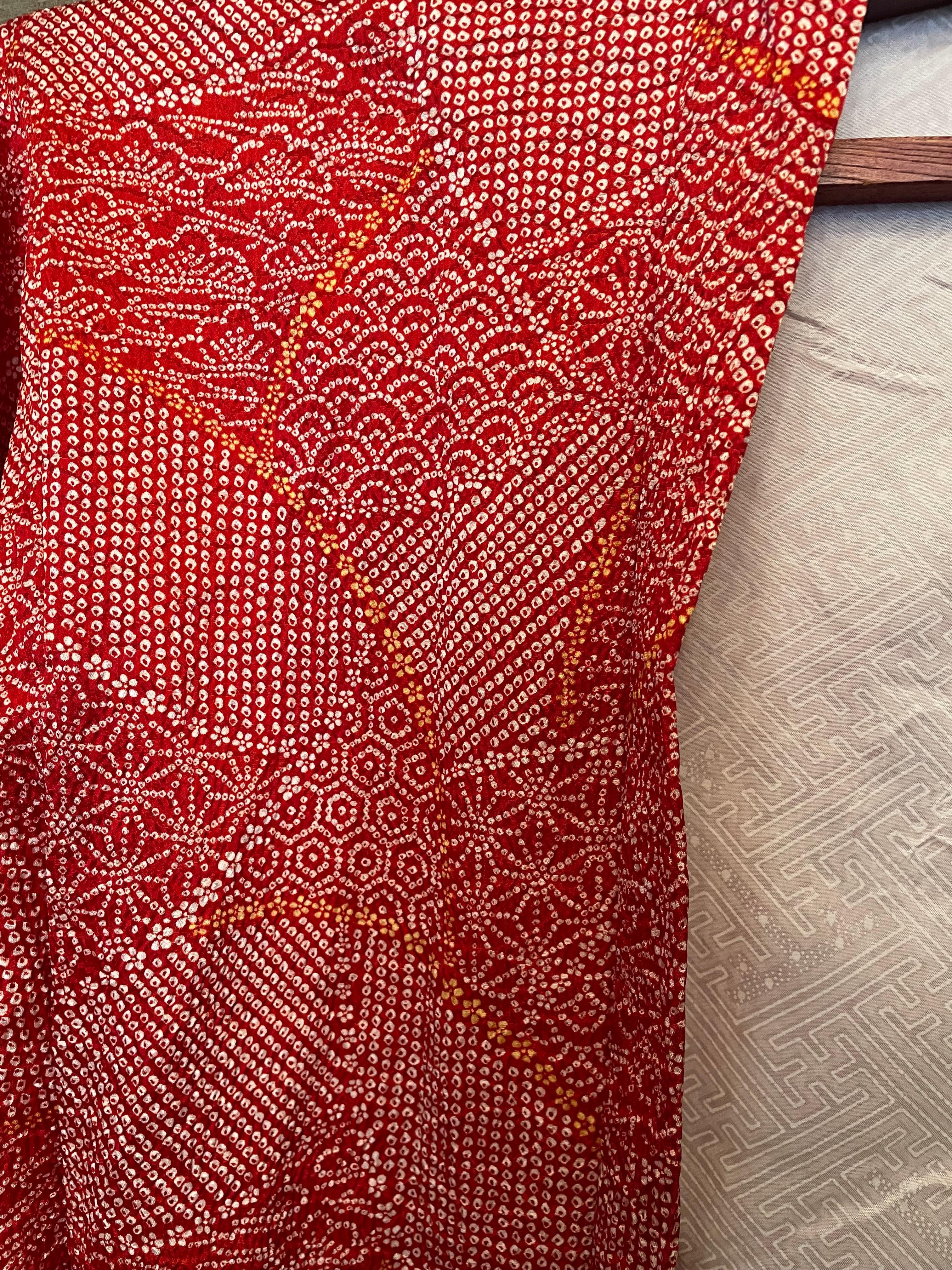 Showa Giacca giapponese Haori in seta Shibori Rosso anni 2000 Heisei in vendita