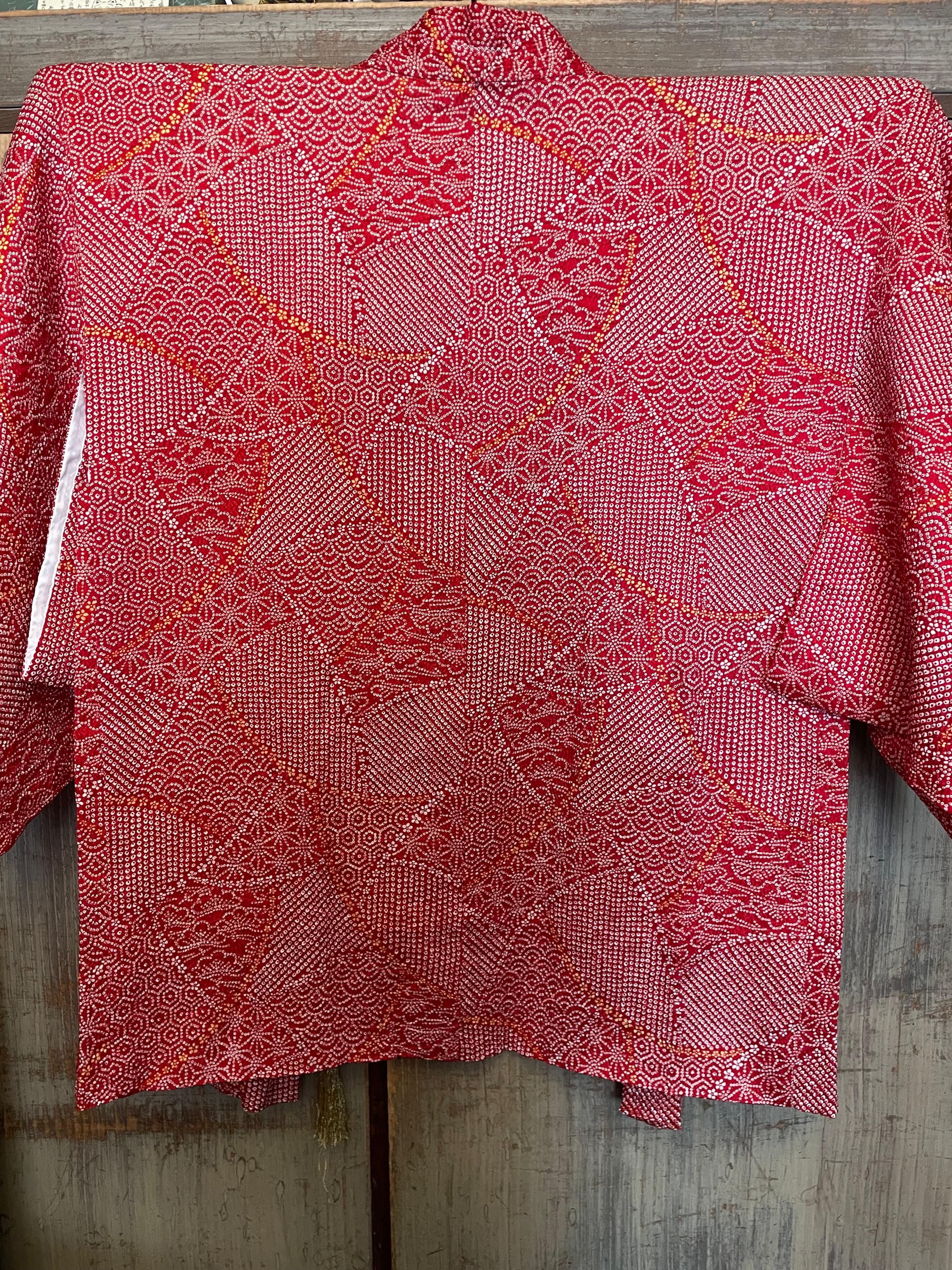Giacca giapponese Haori in seta Shibori Rosso anni 2000 Heisei in vendita 1