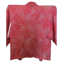 Japanese Silk Haori Jacket Shibori Red 2000s Heisei