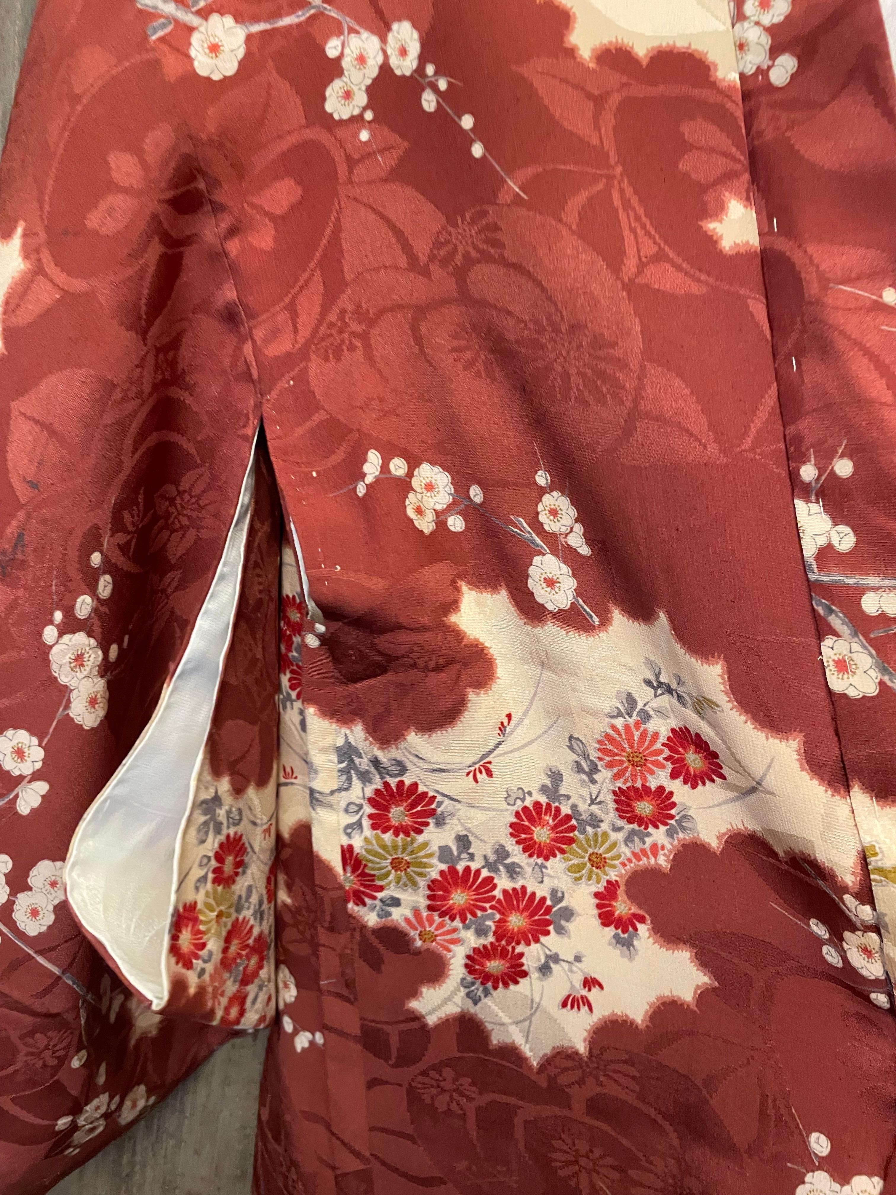 Late 20th Century Japanese Silk Haori Jacket UME Dark Red 1980s  For Sale