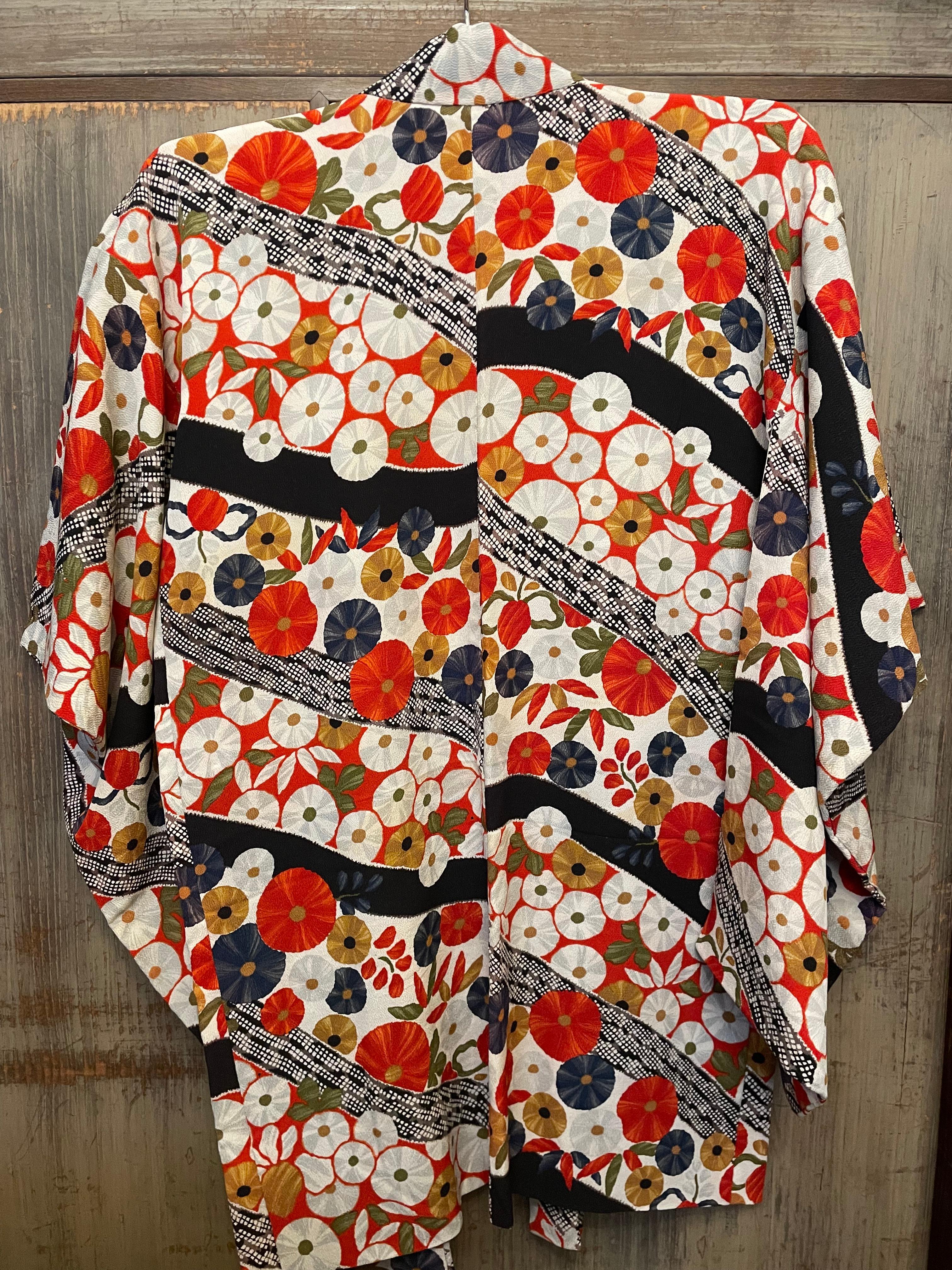 Japanese Silk Haori Poppy Multi Colours 1980s Showa For Sale 2