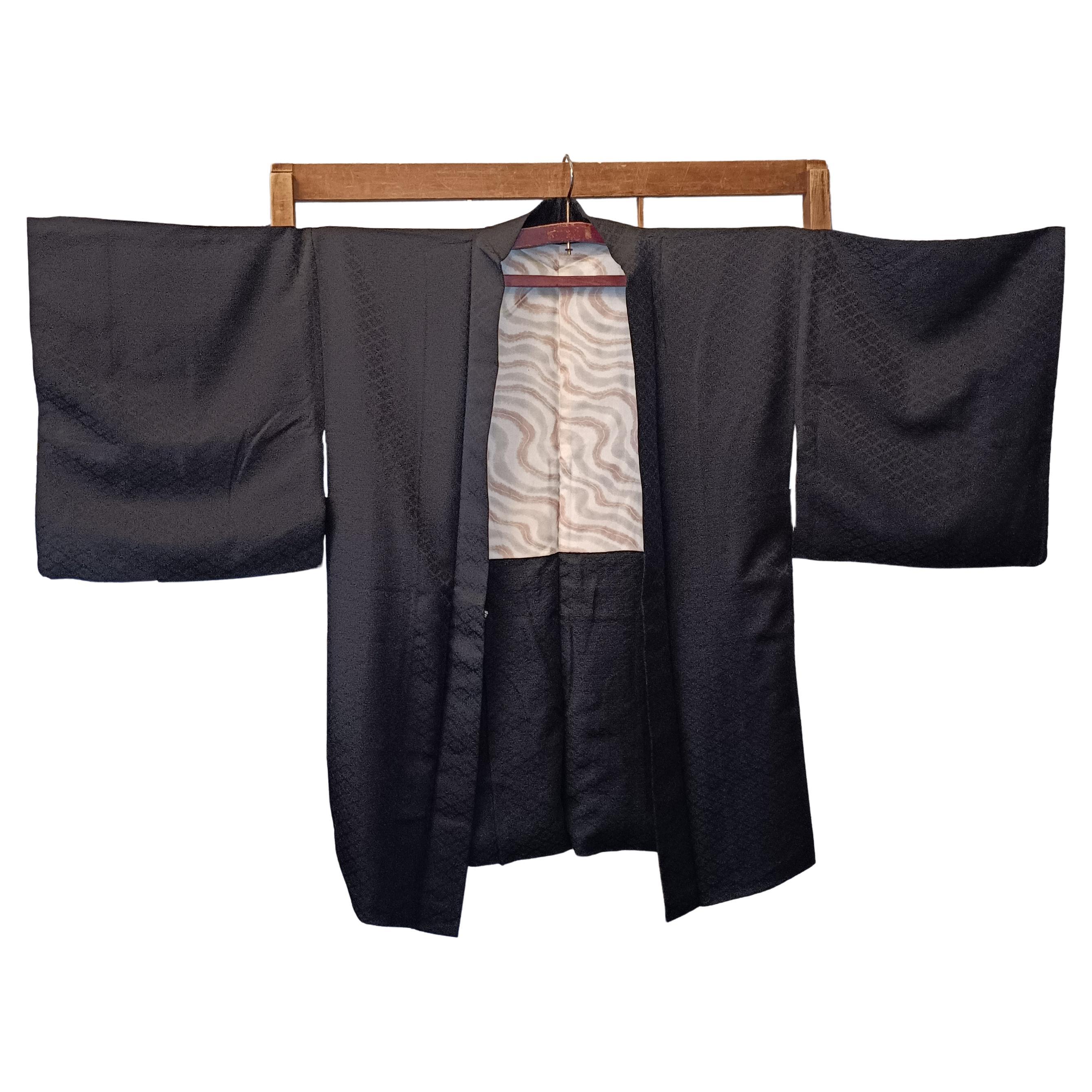 Chaqueta de seda japonesa HAORI negra en venta