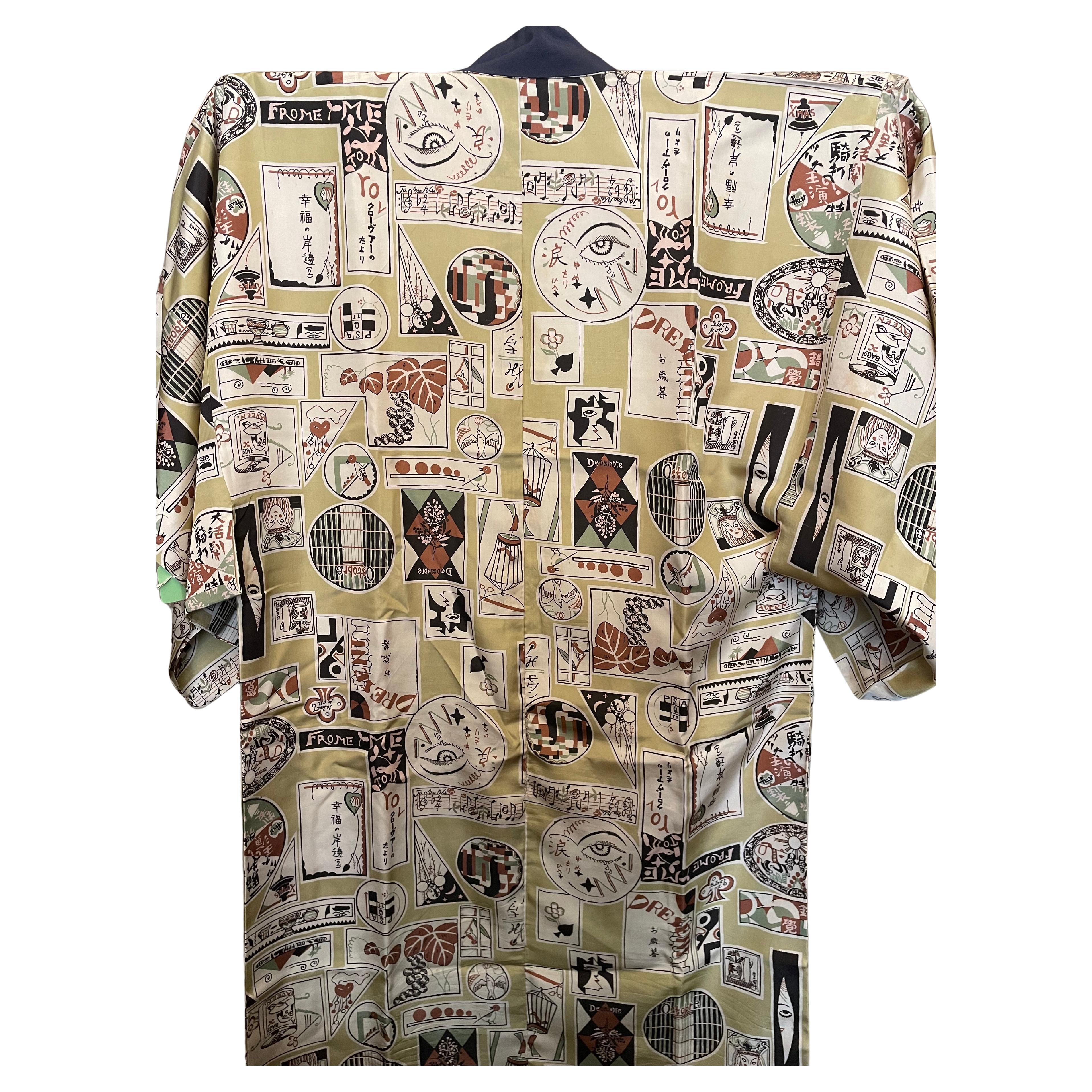 Japanischer Seidenkimono für Männer 1990er Showa Retro aus Seide
