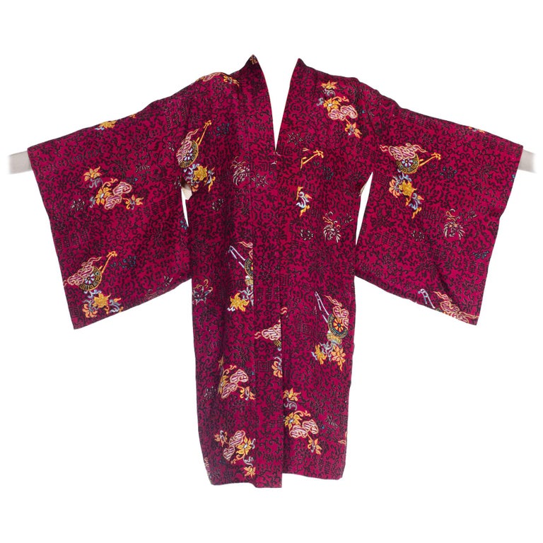 Japanese Silk Kimono with Hand Painted Details at 1stDibs