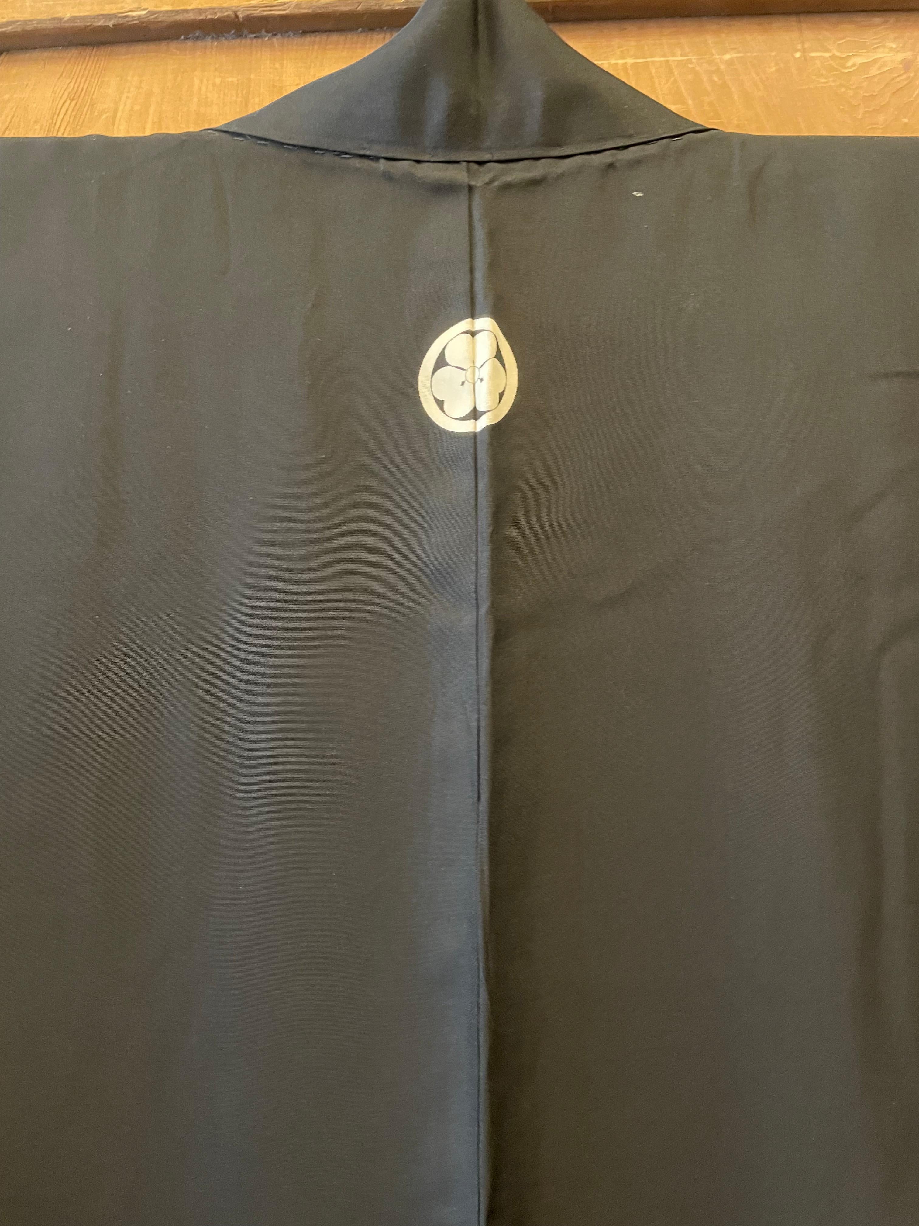 Japanese Silk Men's Haori Jacket Landscape Reversible 1920s Taisho era For Sale 6