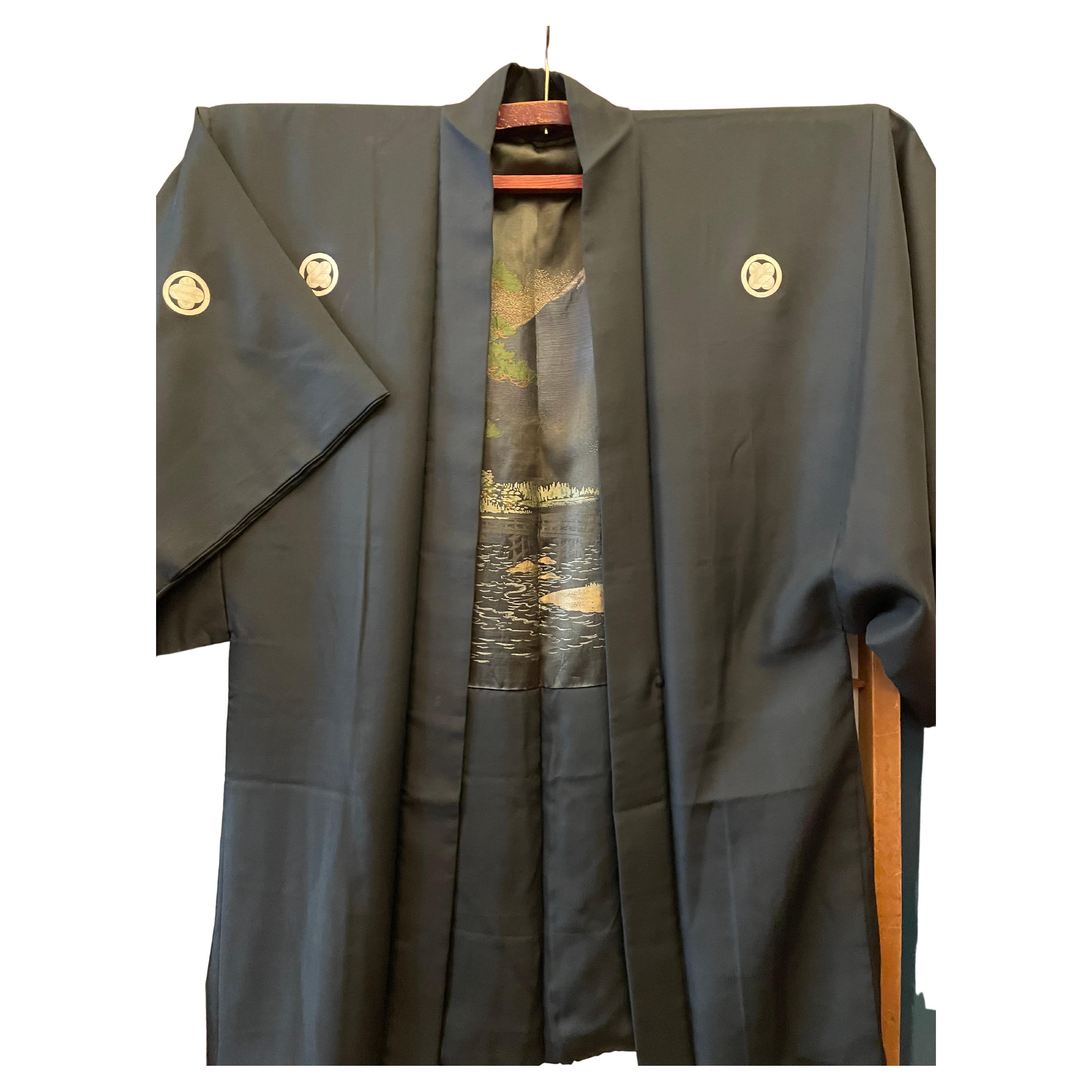 Japanese Silk Men's Haori Jacket Mt. FUJI Reversible 1920s 
