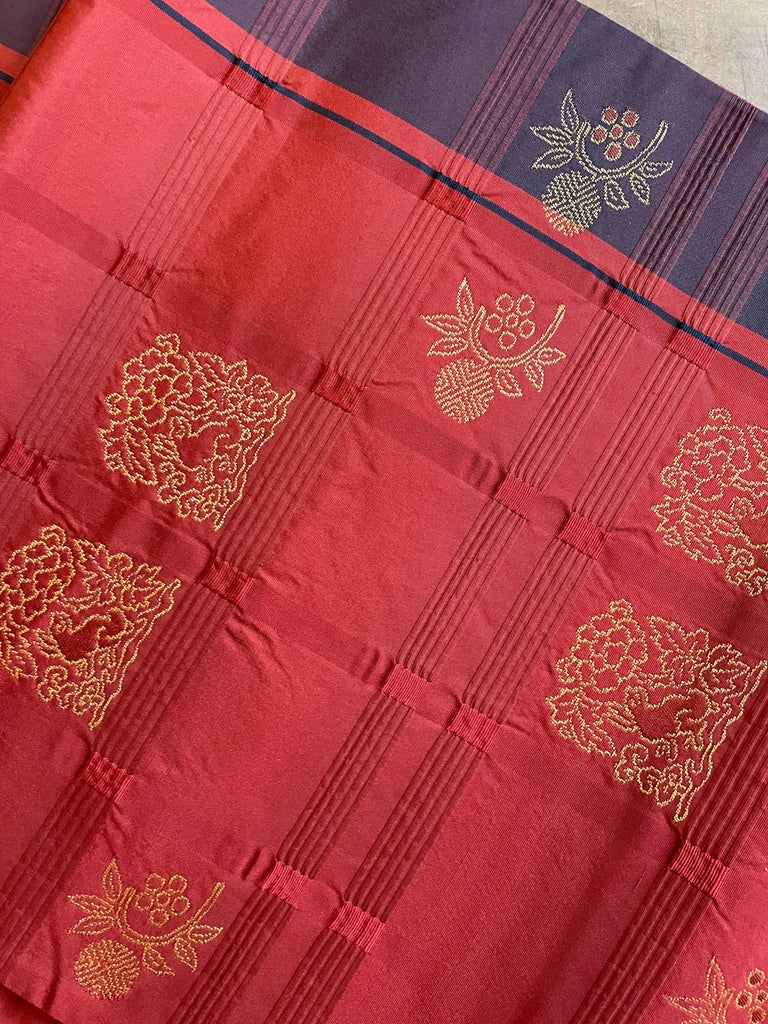 Japanese Silk Obi Belt/ Table Runner 1960s Dark Red For Sale at 1stDibs