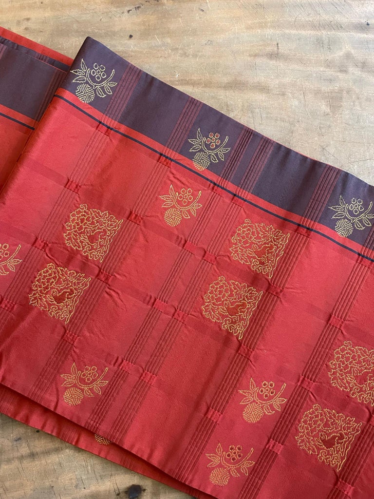Japanese Silk Obi Belt/ Table Runner 1960s Dark Red For Sale at 1stDibs