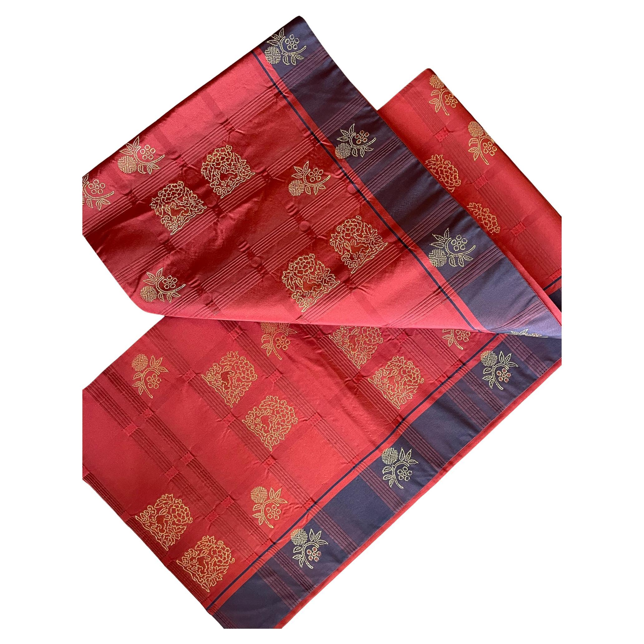 Japanese Silk Obi Belt/ Table Runner 1960s Dark Red For Sale