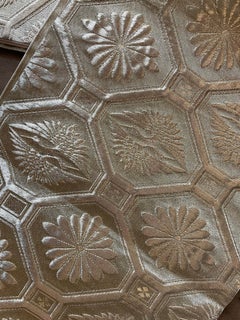 Japanese Silk Obi Kimono Belt /Table runner 1970s Gold Two Cranes