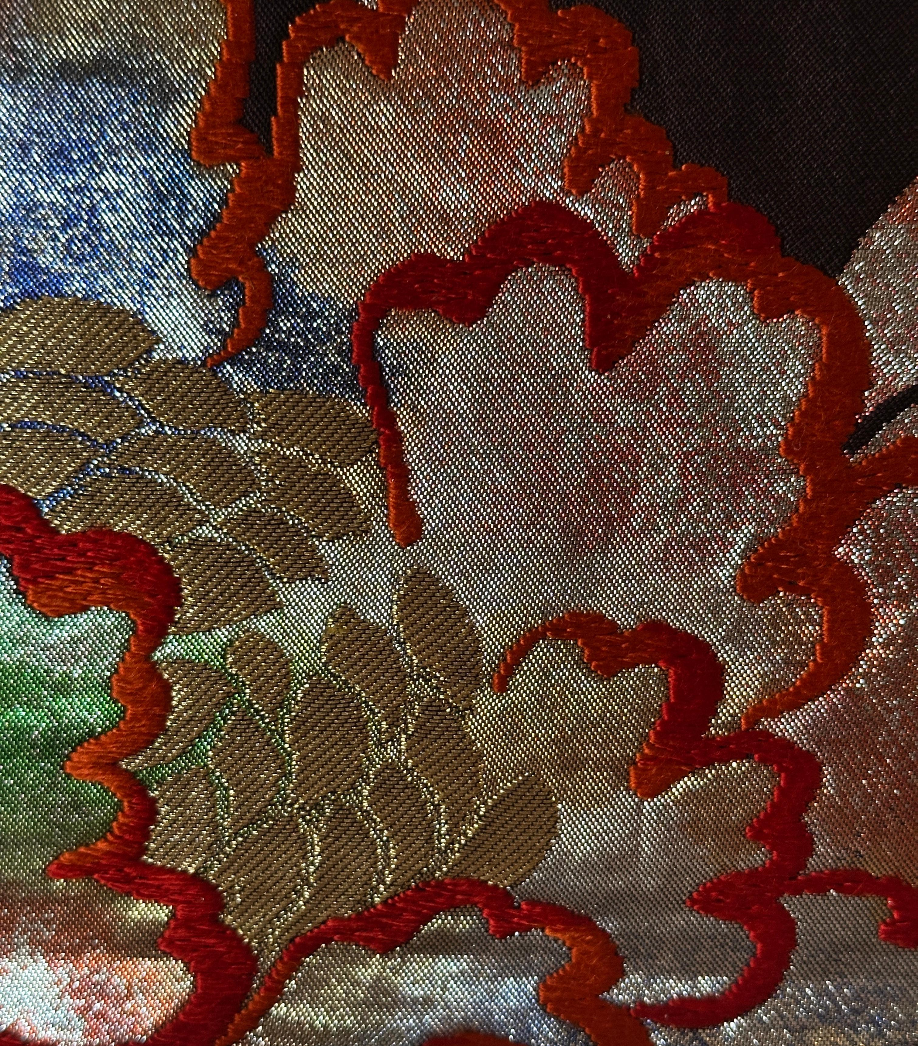 Obi di seta giapponese / runner da tavolo / decorazione da parete con motivo di peonie in vendita 1