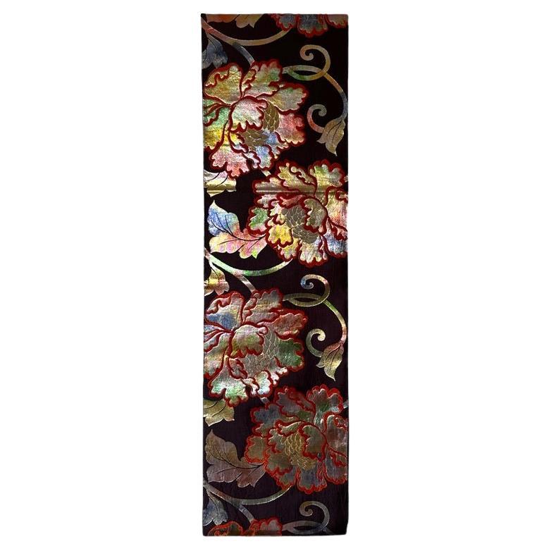 Obi di seta giapponese / runner da tavolo / decorazione da parete con motivo di peonie in vendita
