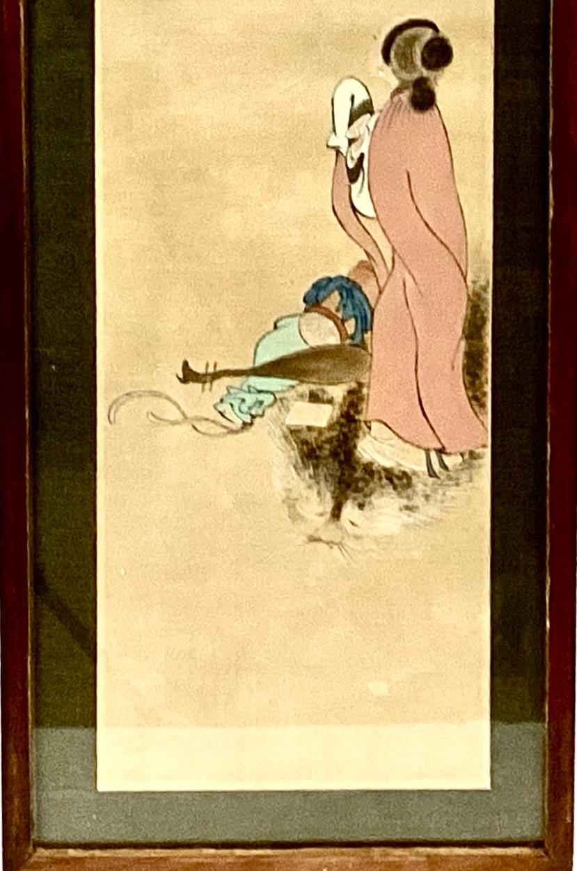 Japanese Silk Painting of Young Girl, Framed In Good Condition For Sale In Bradenton, FL