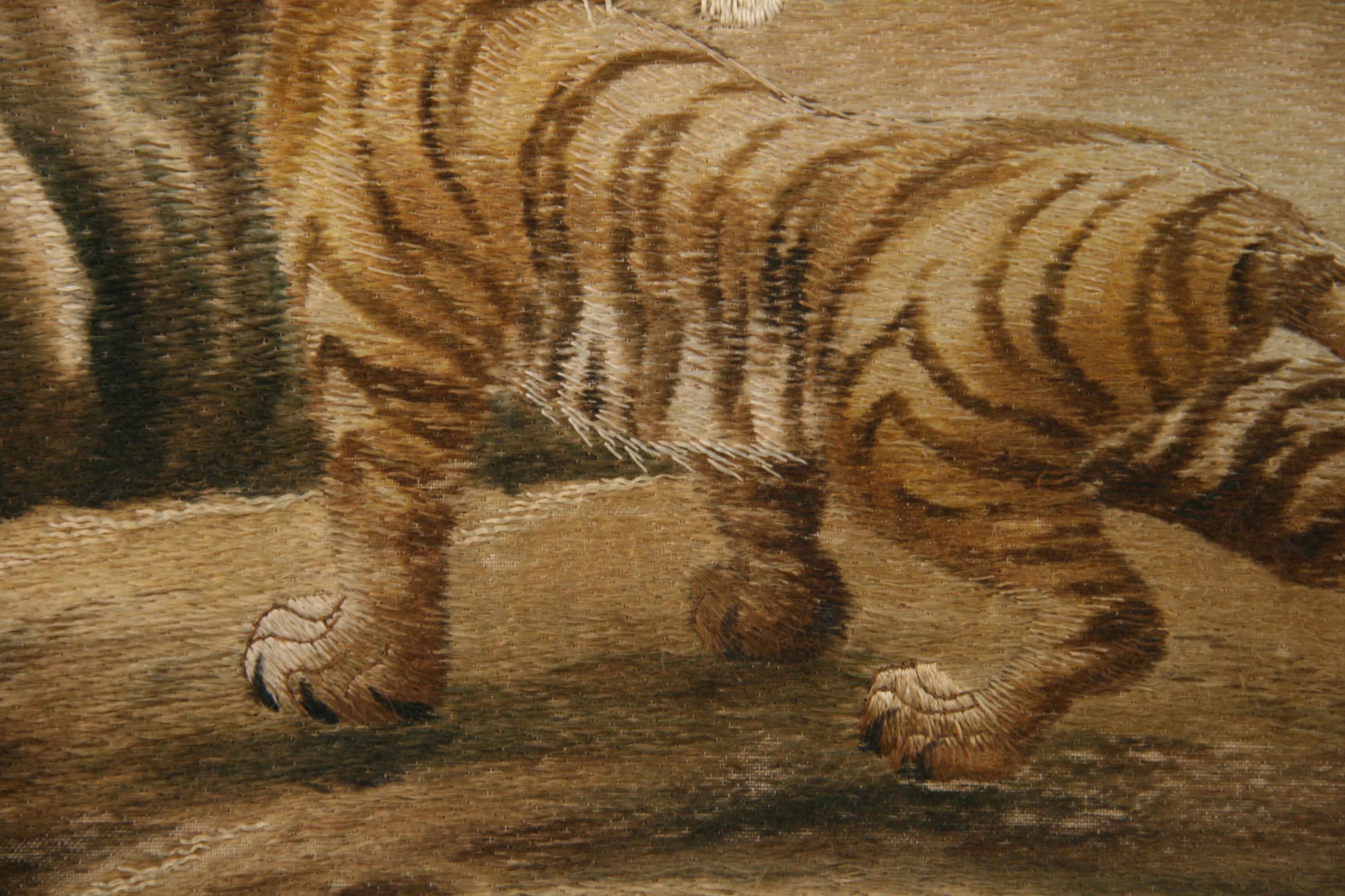 Hand-Crafted Japanese Silk Panel The Tiger and The Eagle 1920's