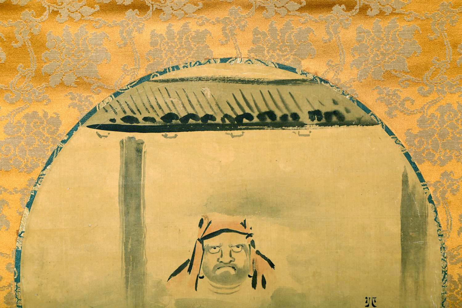 Japanese Silk Scroll of Daruma Hanabusa Itcho Edo Period In Good Condition For Sale In Atlanta, GA