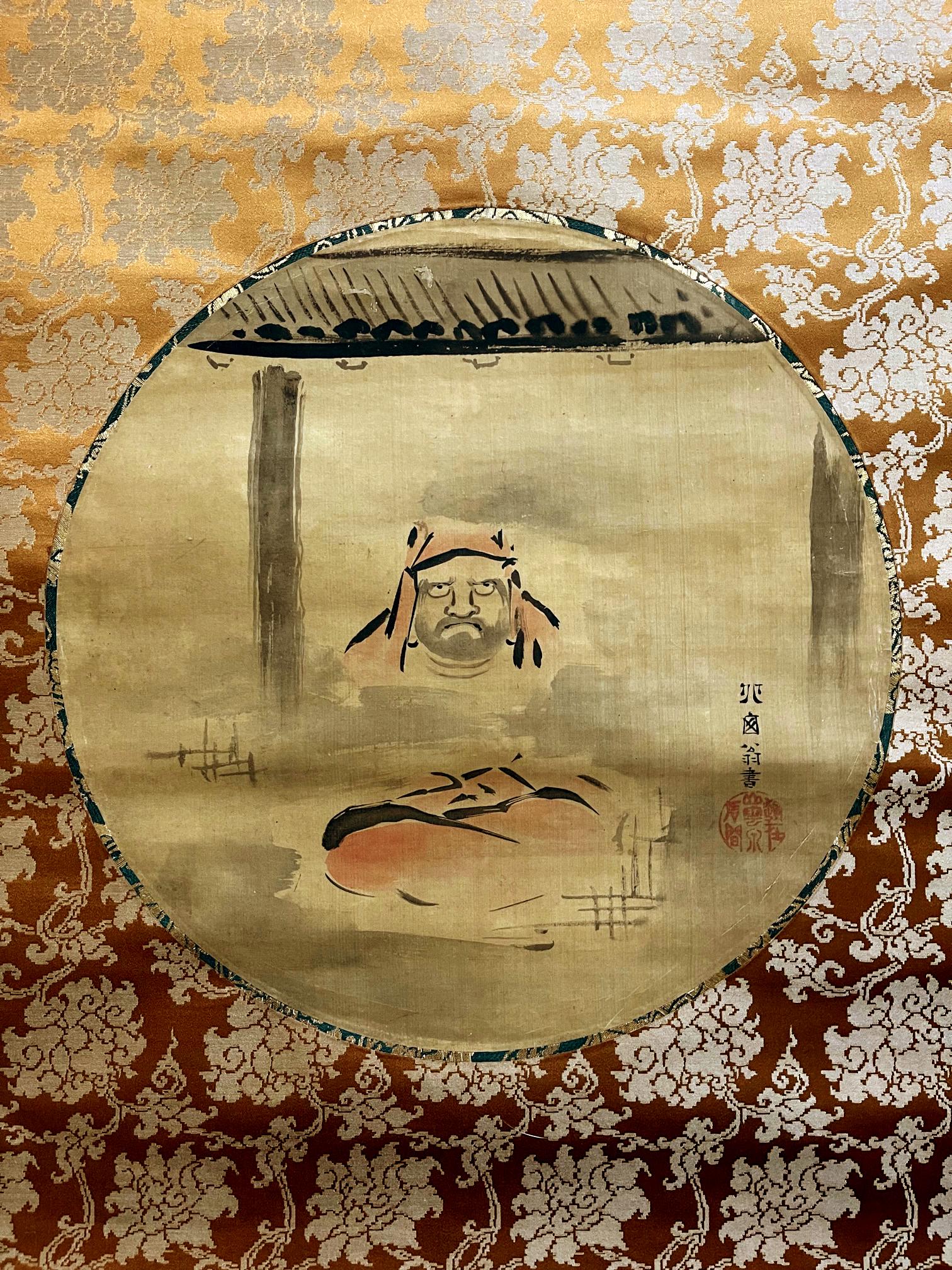 Japanese Silk Scroll of Daruma Hanabusa Itcho Edo Period For Sale 2