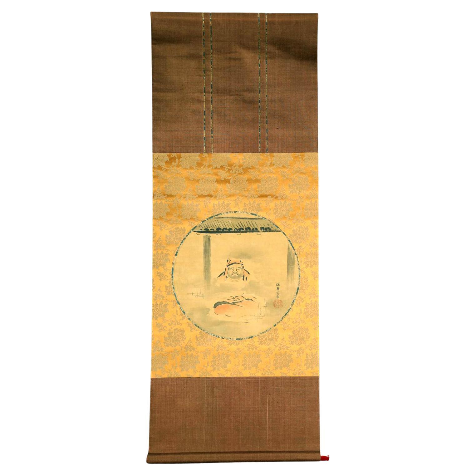 Japanese Silk Scroll of Daruma Hanabusa Itcho Edo Period