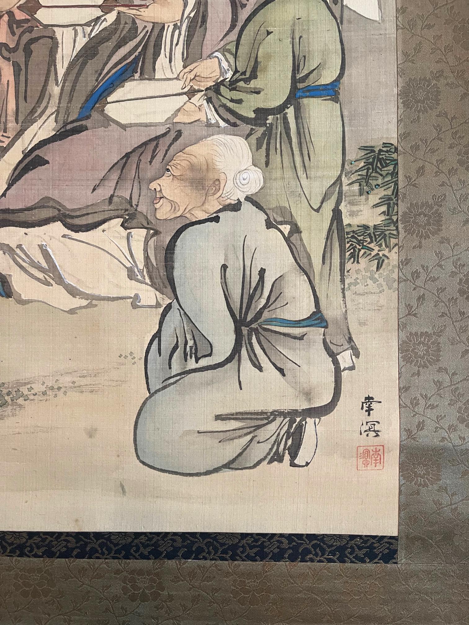 19th Century Japanese Silk Scroll by Haruki Nanmei Edo Period For Sale