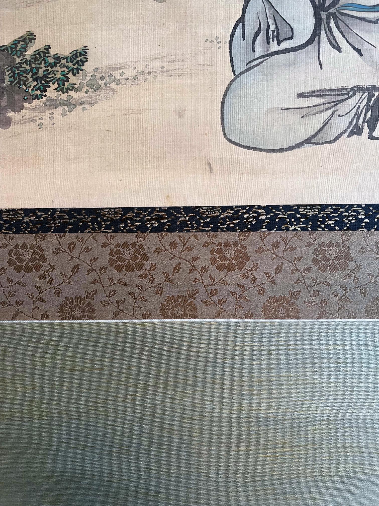 Japanese Silk Scroll by Haruki Nanmei Edo Period For Sale 2