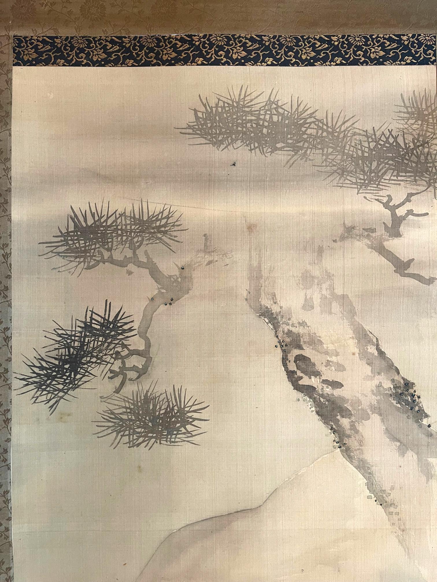 Japanese Silk Scroll by Haruki Nanmei Edo Period For Sale 4